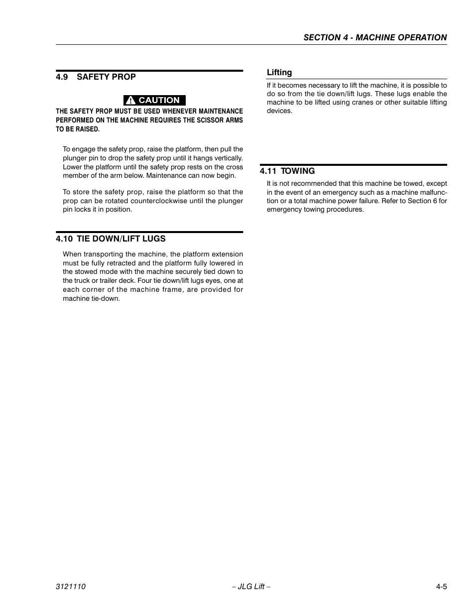 9 safety prop, 10 tie down/lift lugs, Lifting | 11 towing, Safety prop -5, Tie down/lift lugs -5, Towing -5 | JLG 400CRT ANSI Operator Manual User Manual | Page 35 / 42