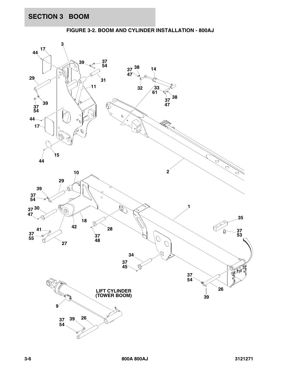 Figure 3-2. boom and cylinder installation - 800aj | JLG 800A_AJ Parts Manual User Manual | Page 144 / 298