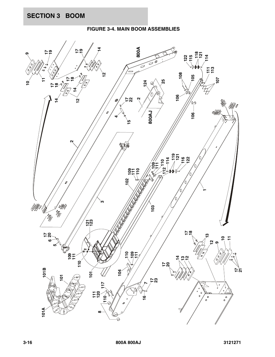 Figure 3-4. main boom assemblies | JLG 800A_AJ Parts Manual User Manual | Page 154 / 298