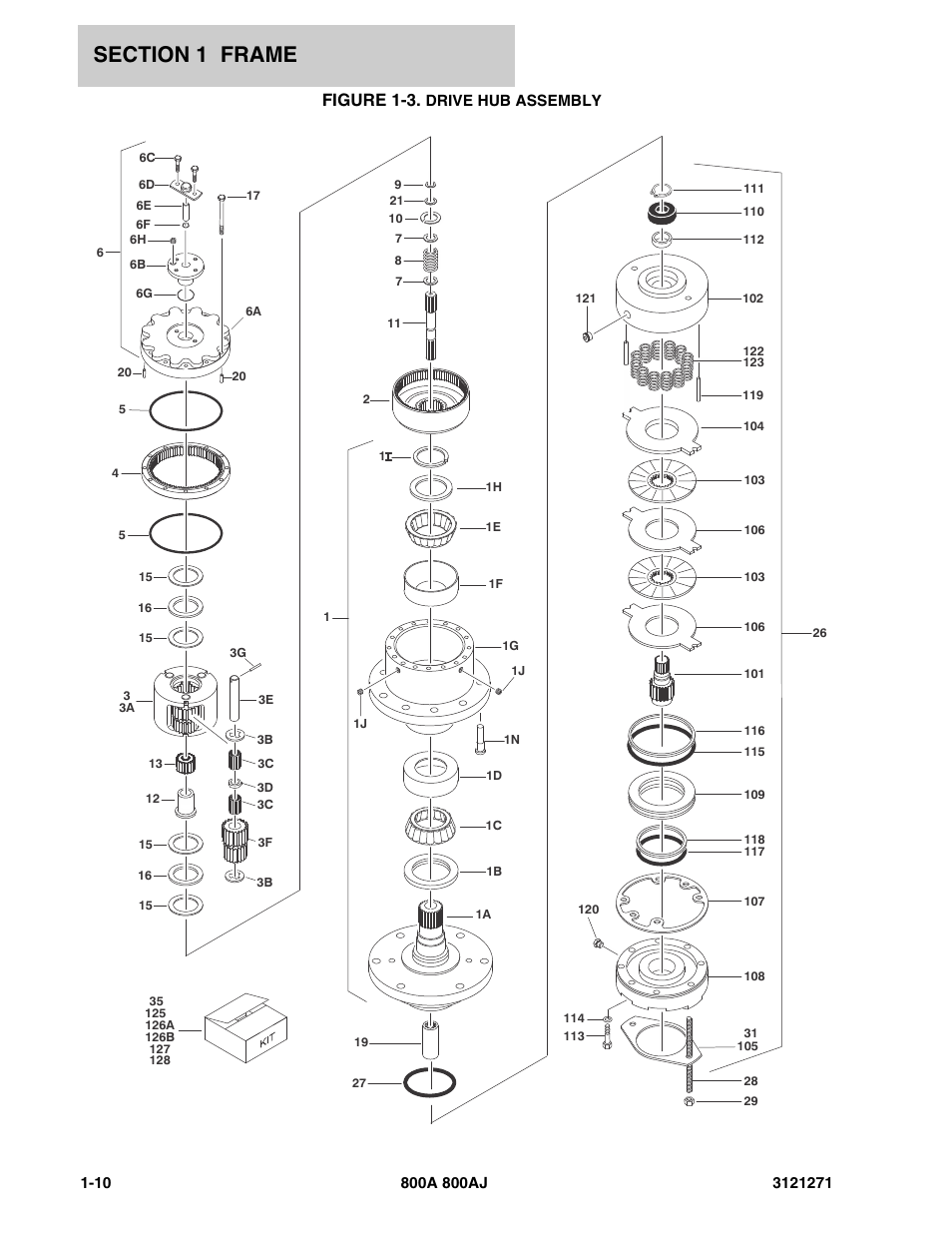 Figure 1-3. drive hub assembly, Figure 1-3 | JLG 800A_AJ Parts Manual User Manual | Page 16 / 298
