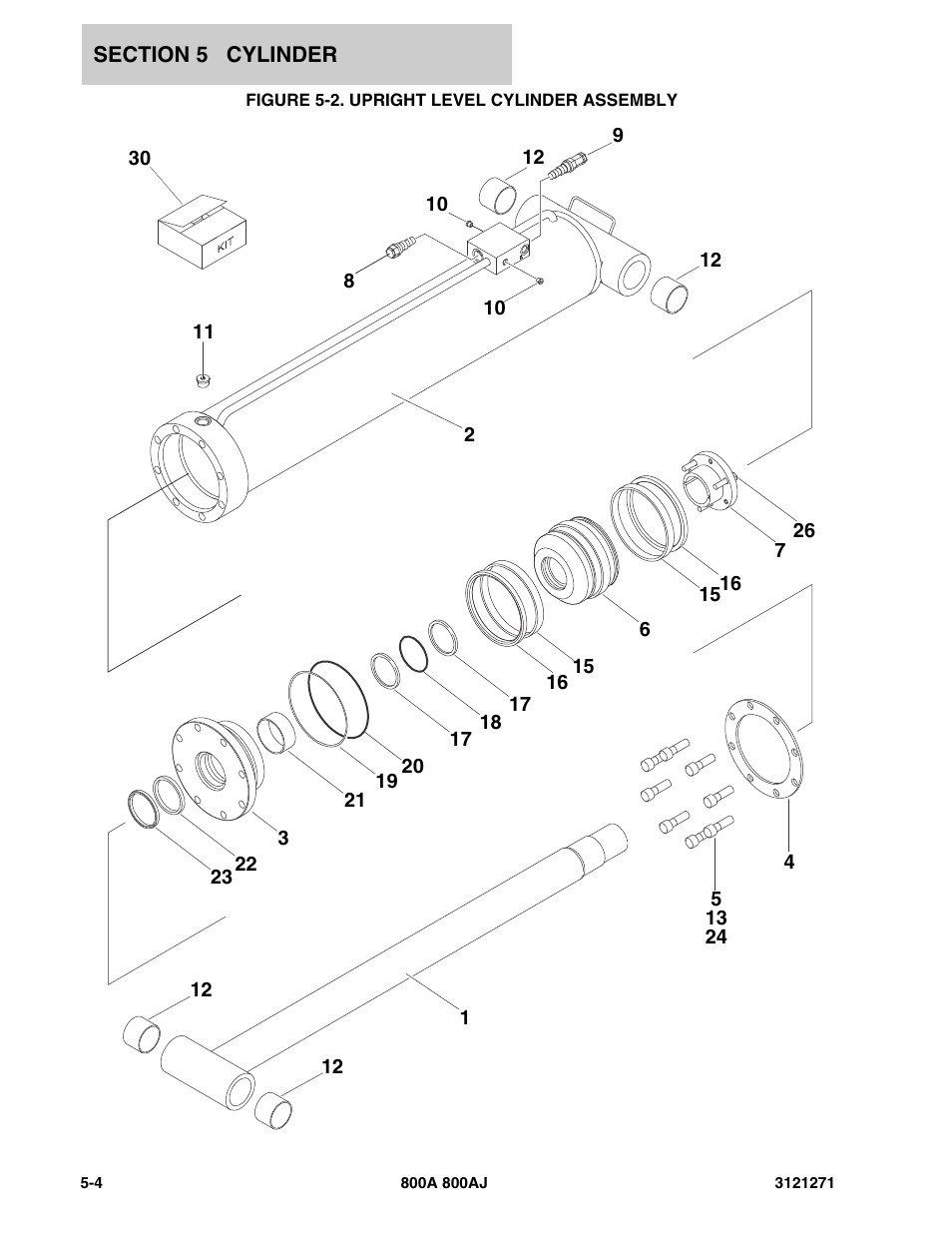 Figure 5-2. upright level cylinder assembly | JLG 800A_AJ Parts Manual User Manual | Page 190 / 298