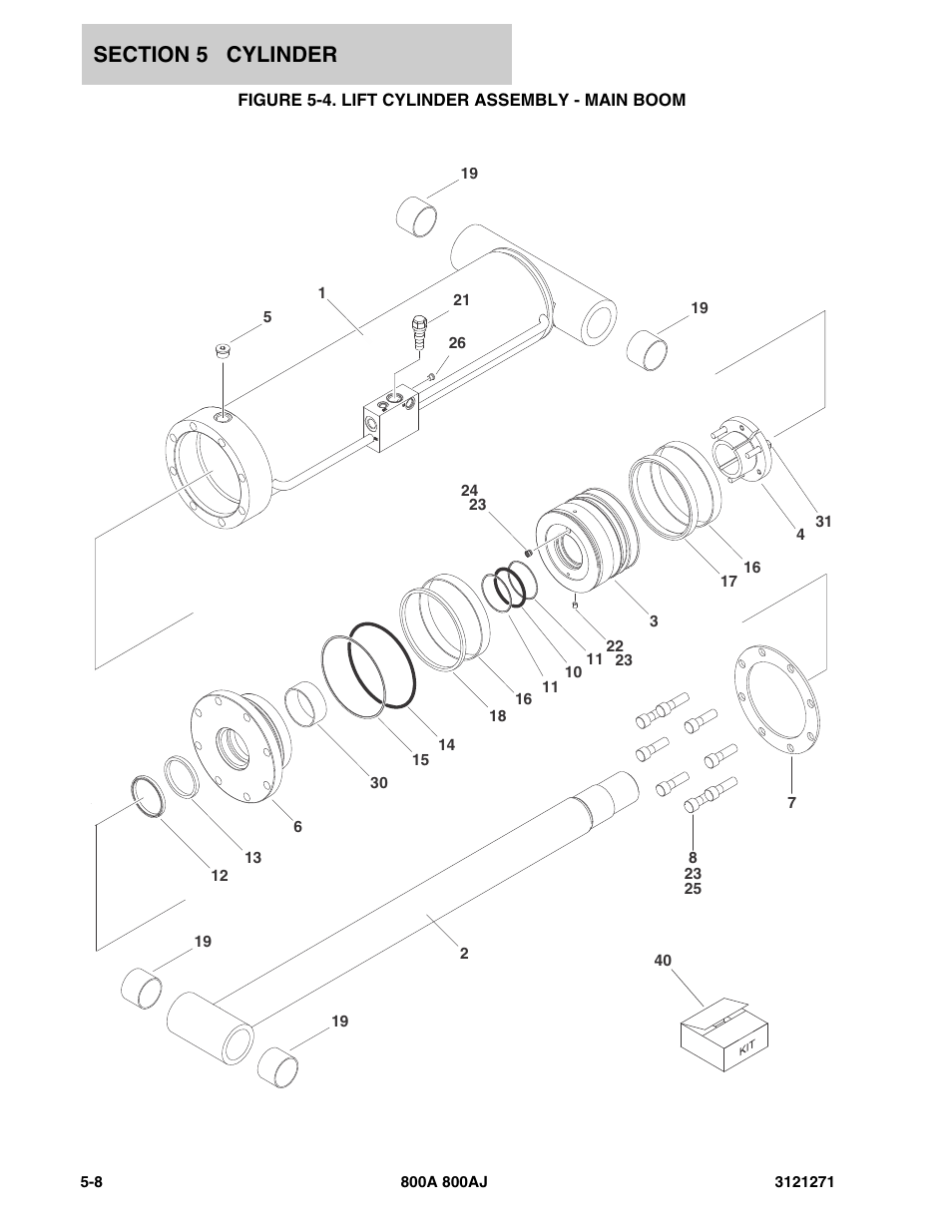 Figure 5-4. lift cylinder assembly - main boom | JLG 800A_AJ Parts Manual User Manual | Page 194 / 298