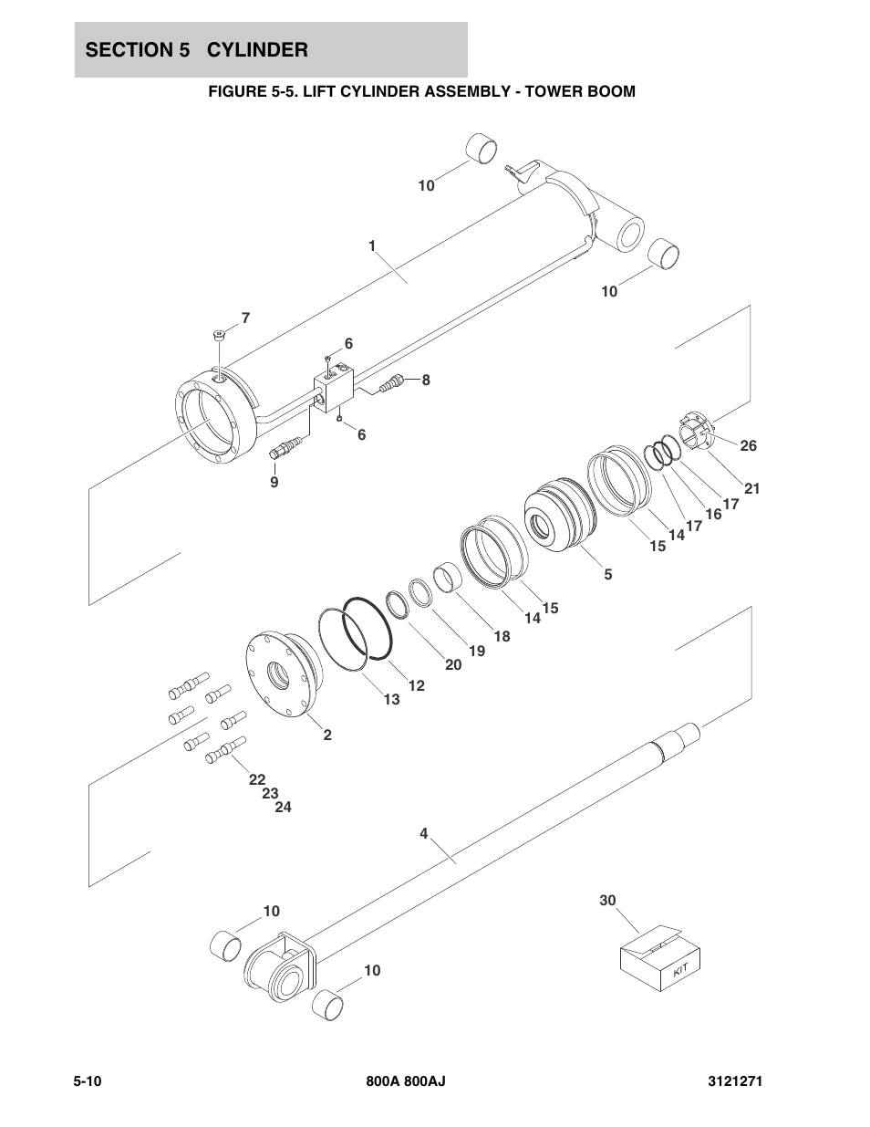 Figure 5-5. lift cylinder assembly - tower boom | JLG 800A_AJ Parts Manual User Manual | Page 196 / 298