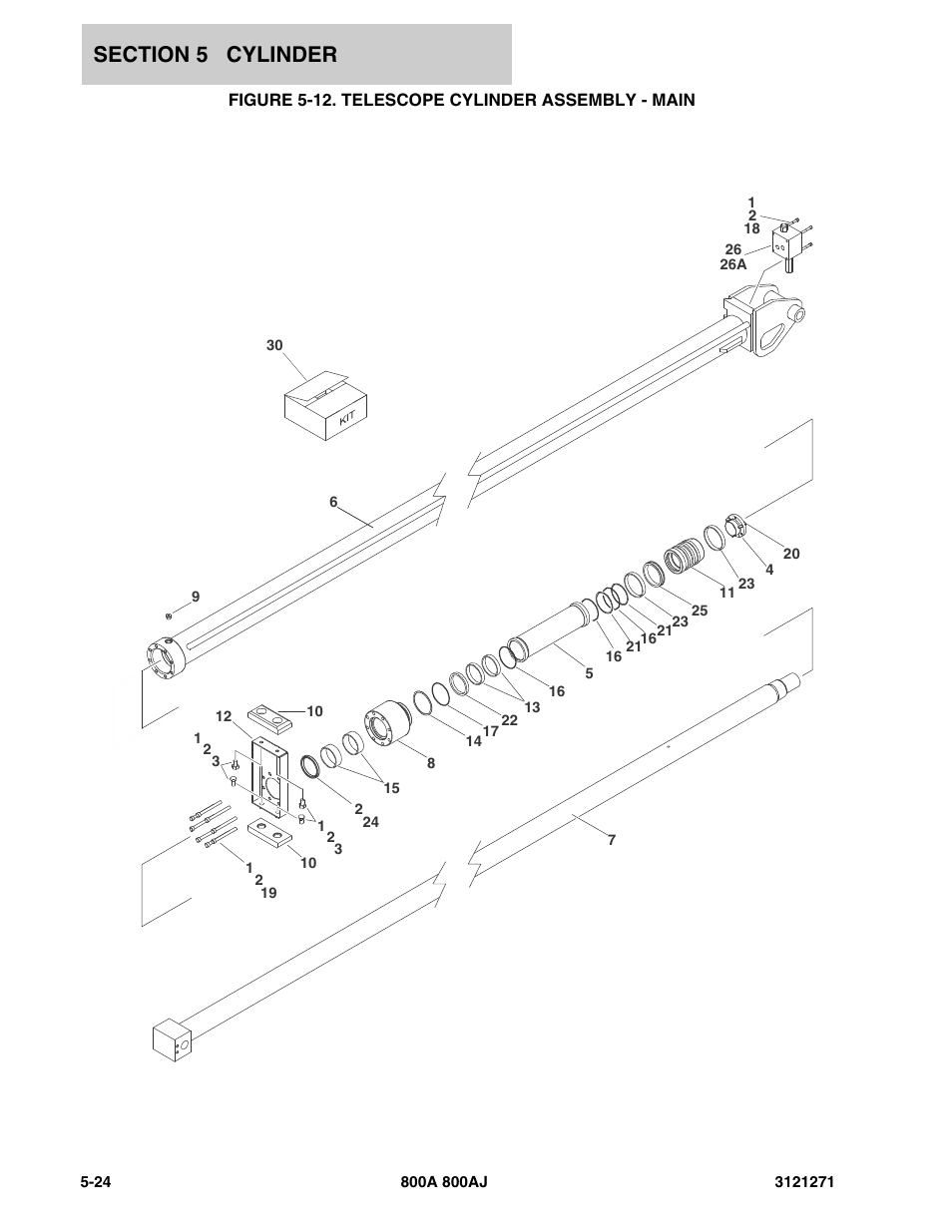 Figure 5-12. telescope cylinder assembly - main | JLG 800A_AJ Parts Manual User Manual | Page 210 / 298