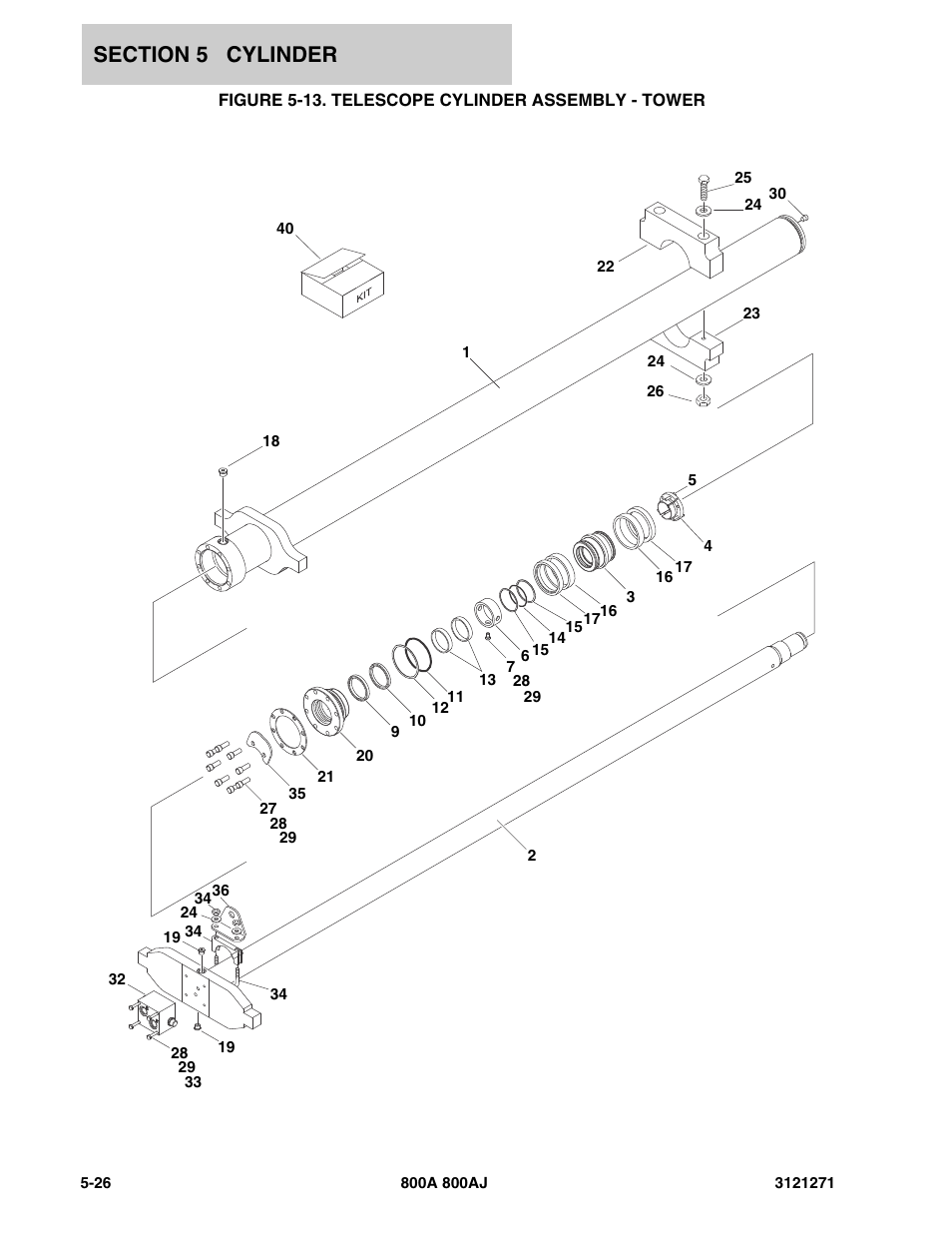 Figure 5-13. telescope cylinder assembly - tower | JLG 800A_AJ Parts Manual User Manual | Page 212 / 298