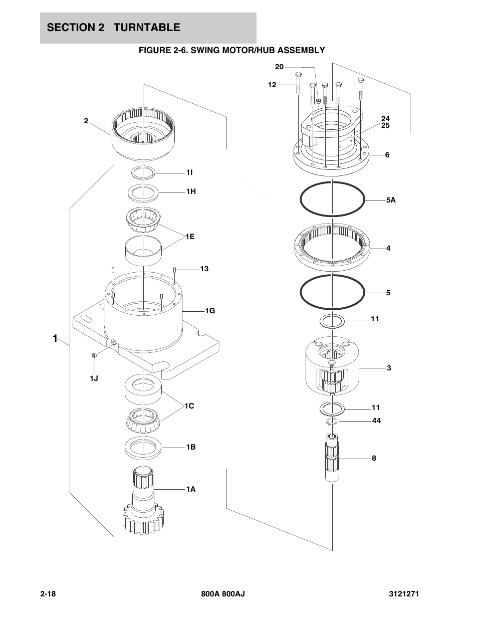 Figure 2-6. swing motor/hub assembly | JLG 800A_AJ Parts Manual User Manual | Page 46 / 298