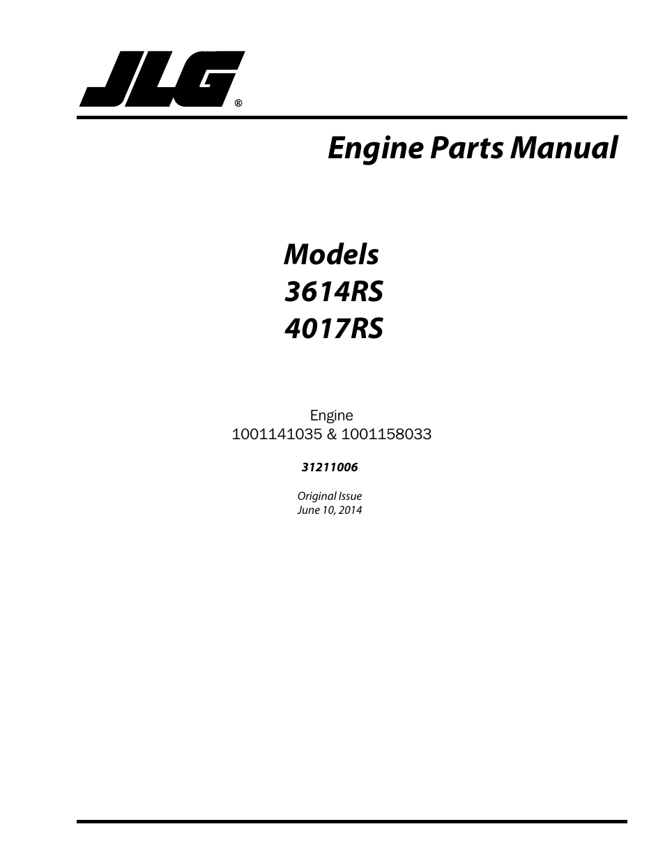 JLG 4017RS (Engine 1001141035 & 1001158033) Parts Manual User Manual | 160 pages