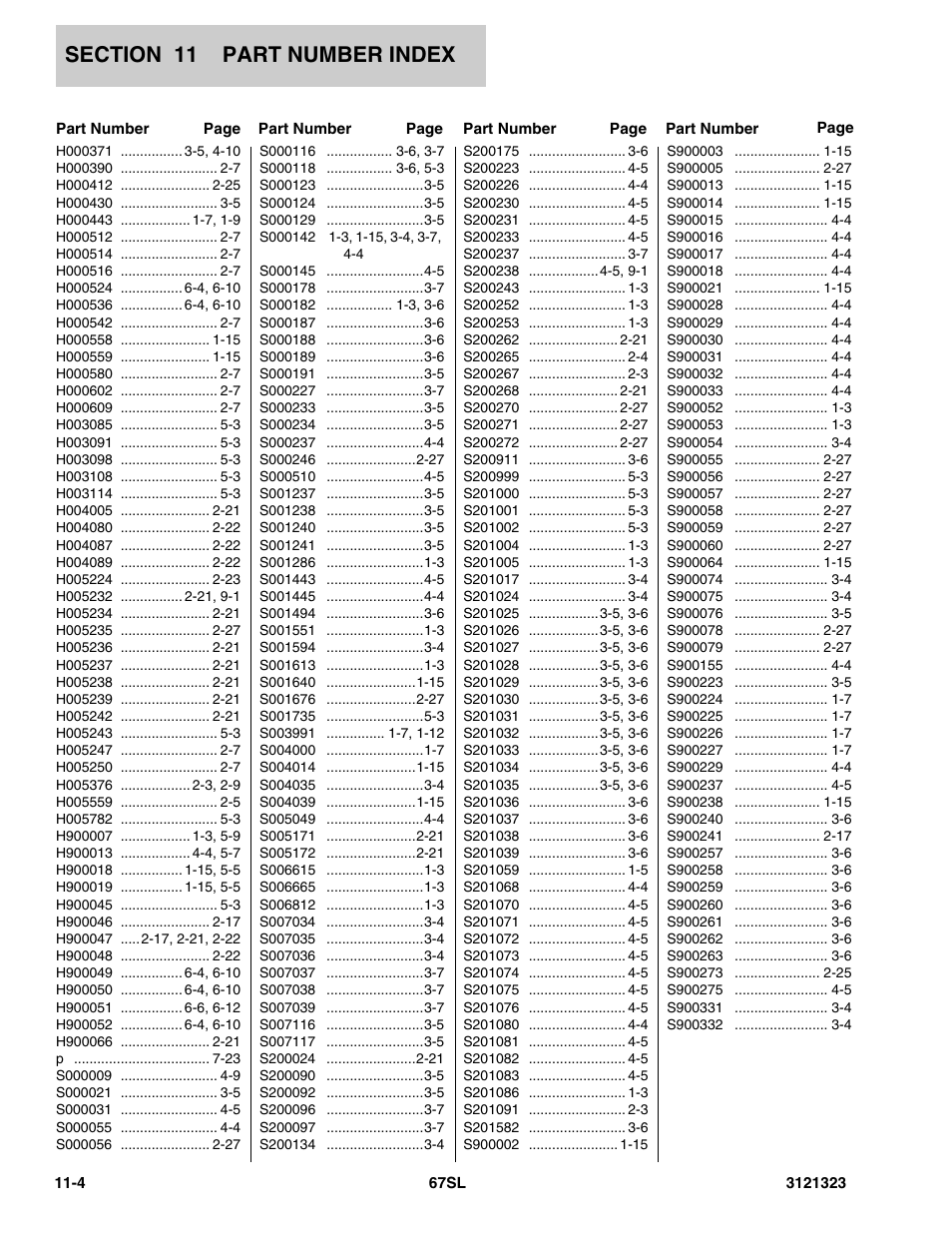 H000371 3-5, 4-10, H000390 2-7, H000412 2-25 | H000430 3-5, H000443 1-7, 1-9, H000512 2-7, H000514 2-7, H000516 2-7, H000524 6-4, 6-10, H000536 6-4, 6-10 | JLG 67SL Parts Manual User Manual | Page 134 / 136
