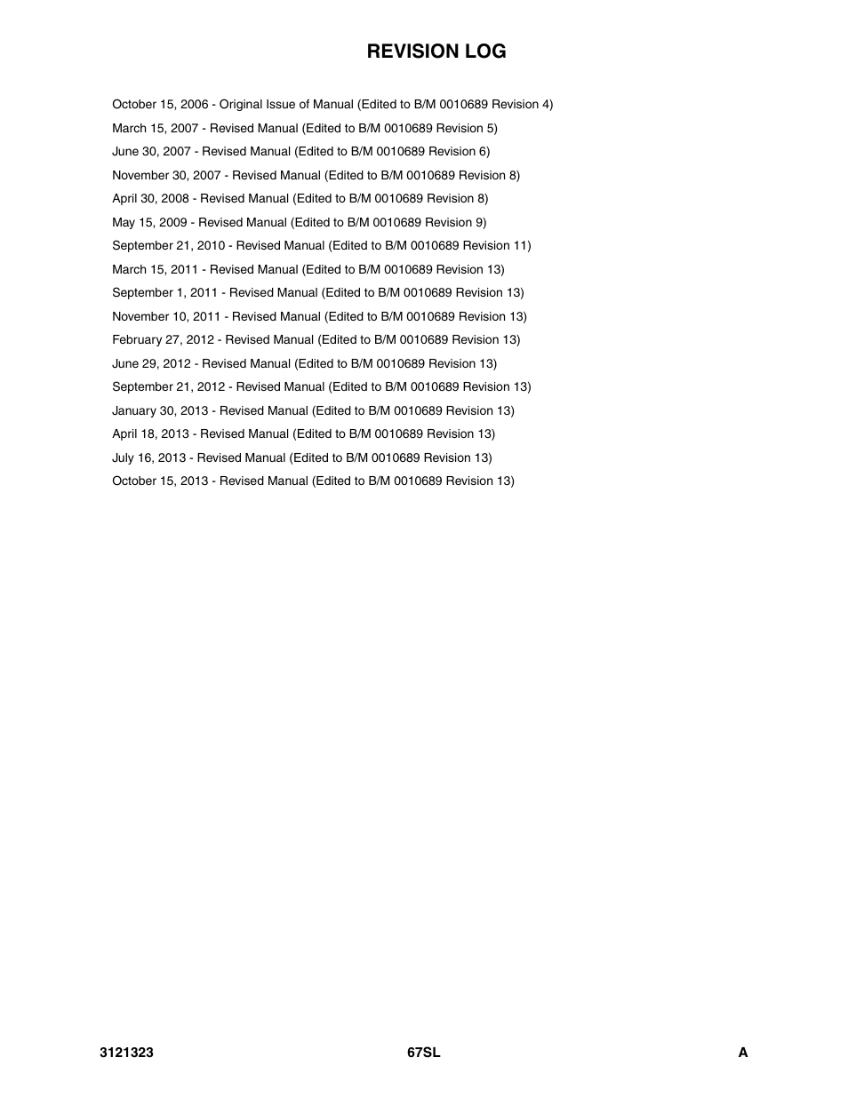 Revision log | JLG 67SL Parts Manual User Manual | Page 3 / 136