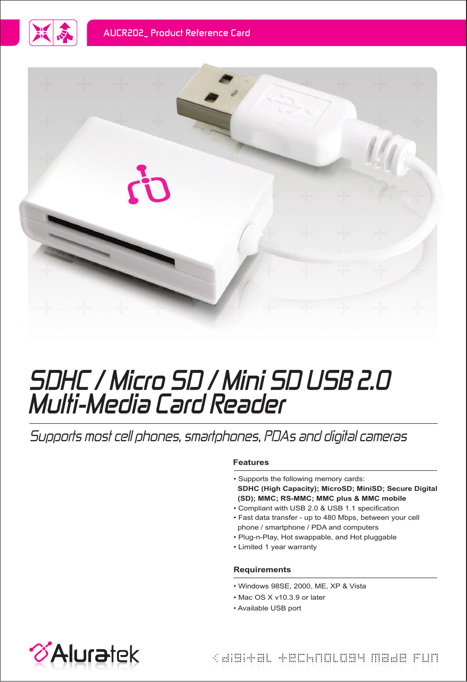 Aluratek Mini SD USB 2.0 User Manual | 1 page