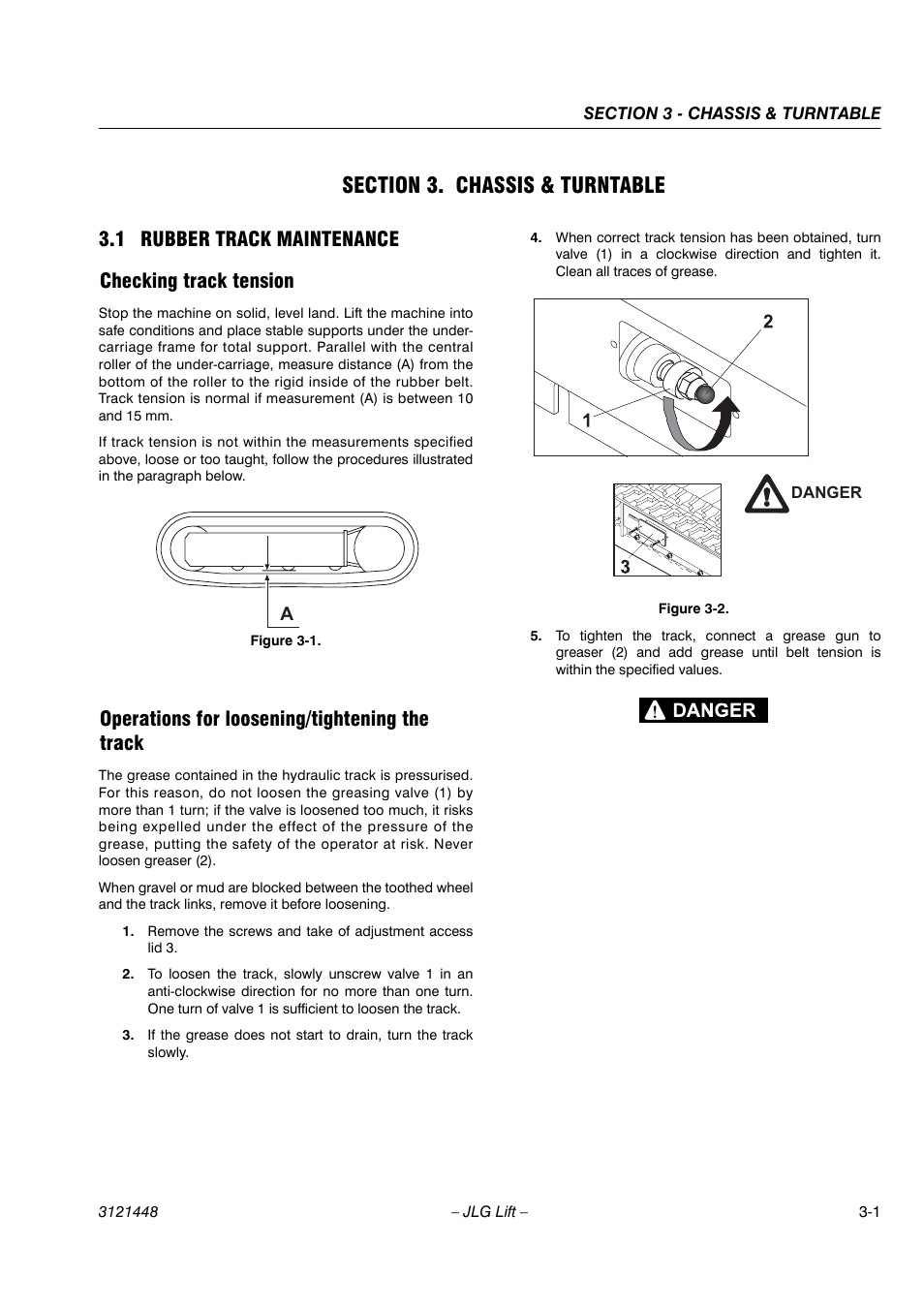 1 rubber track maintenance checking track tension, Operations for loosening/tightening the track | JLG X23J - X700AJ Service Manual User Manual | Page 28 / 633