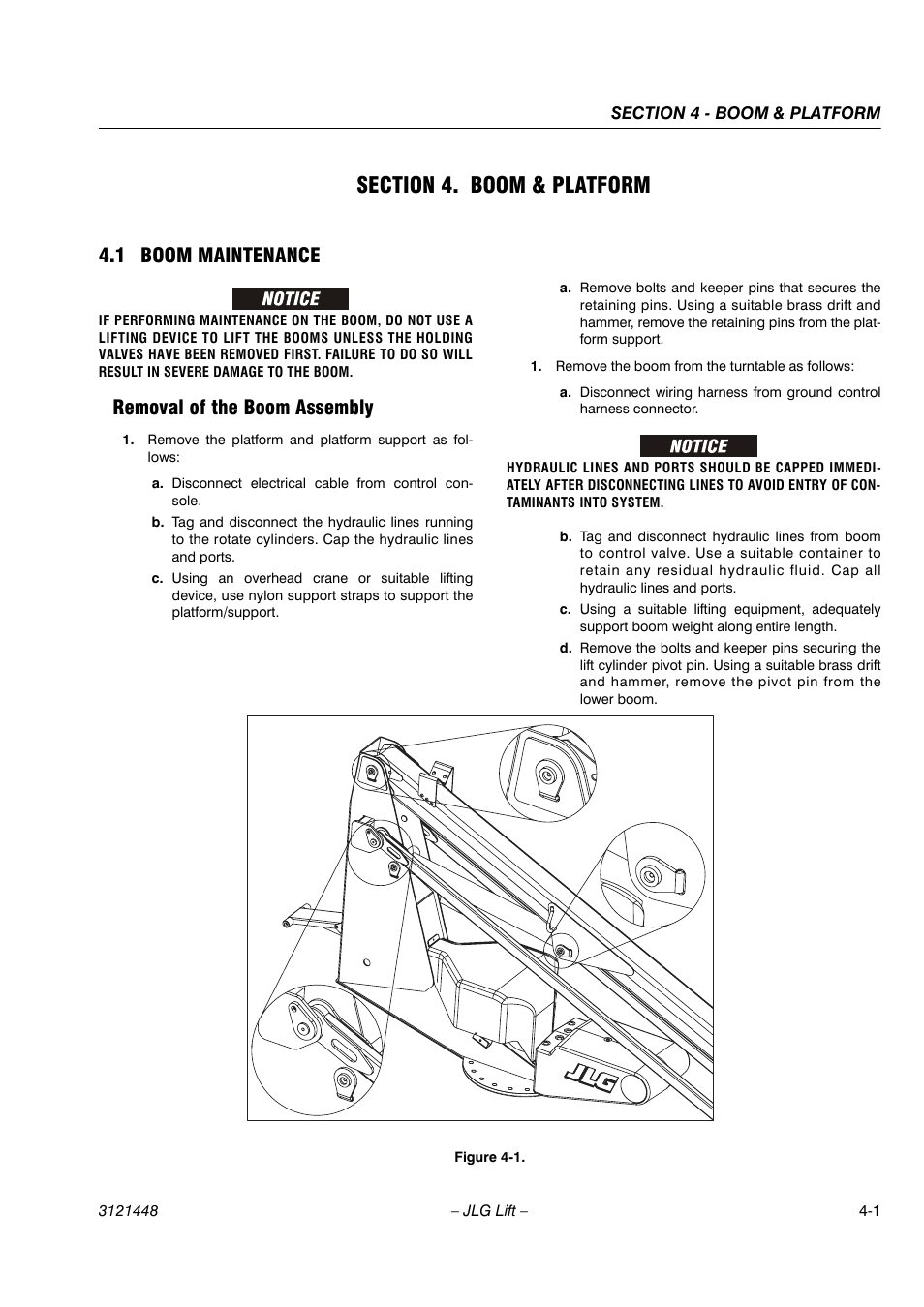 1 boom maintenance, Removal of the boom assembly | JLG X23J - X700AJ Service Manual User Manual | Page 400 / 633