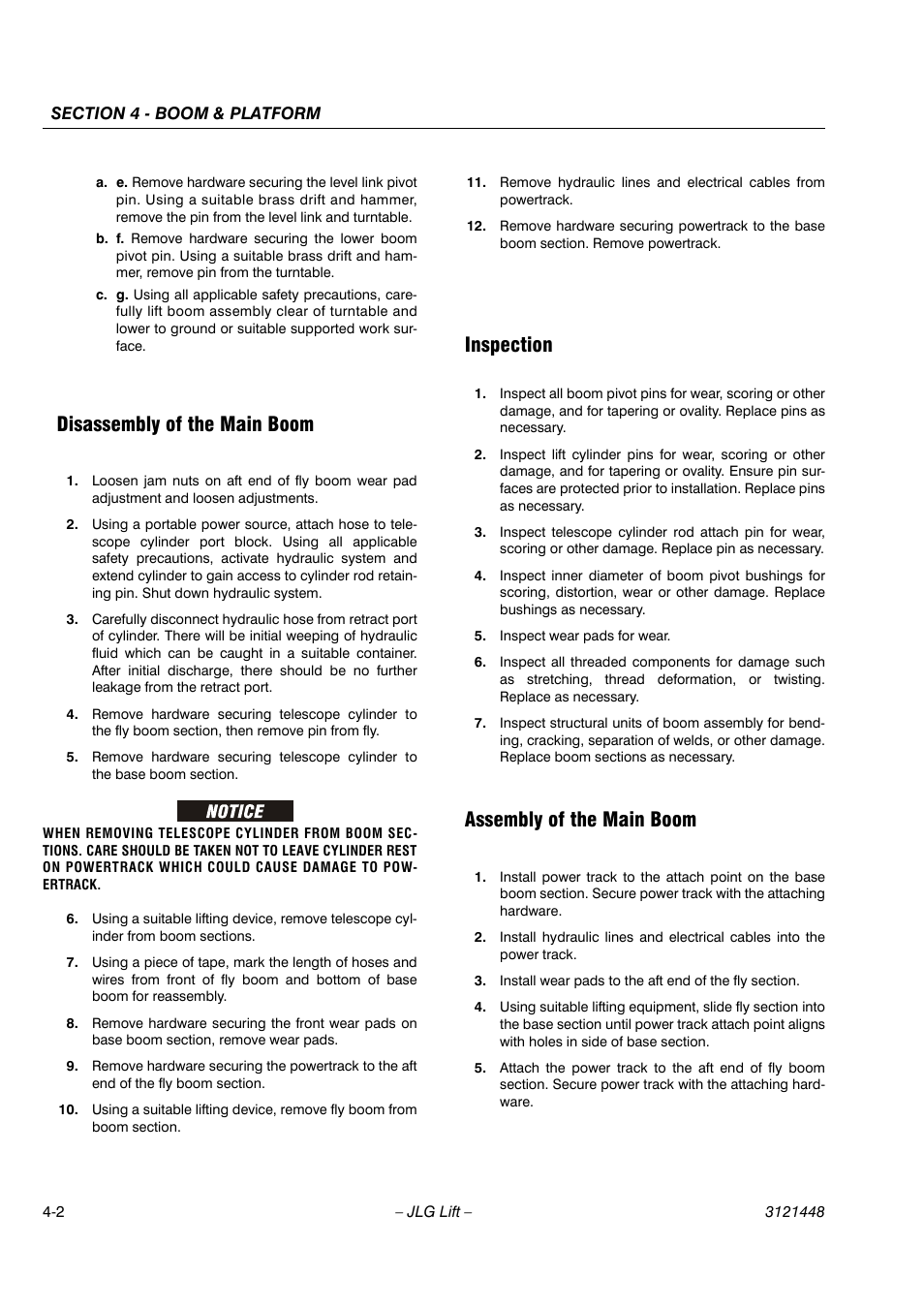 Disassembly of the main boom, Inspection, Assembly of the main boom | JLG X23J - X700AJ Service Manual User Manual | Page 401 / 633