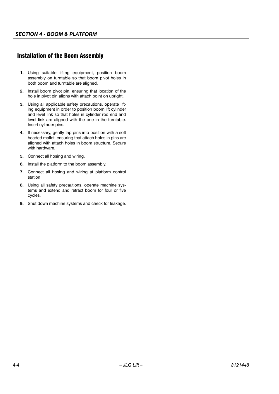 Installation of the boom assembly | JLG X23J - X700AJ Service Manual User Manual | Page 403 / 633