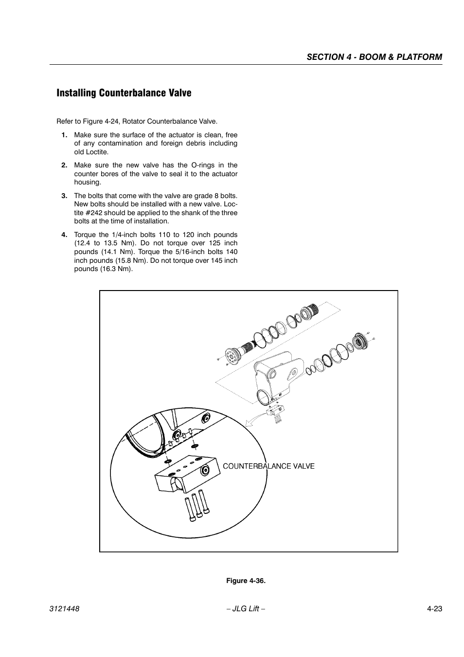 Installing counterbalance valve | JLG X23J - X700AJ Service Manual User Manual | Page 422 / 633