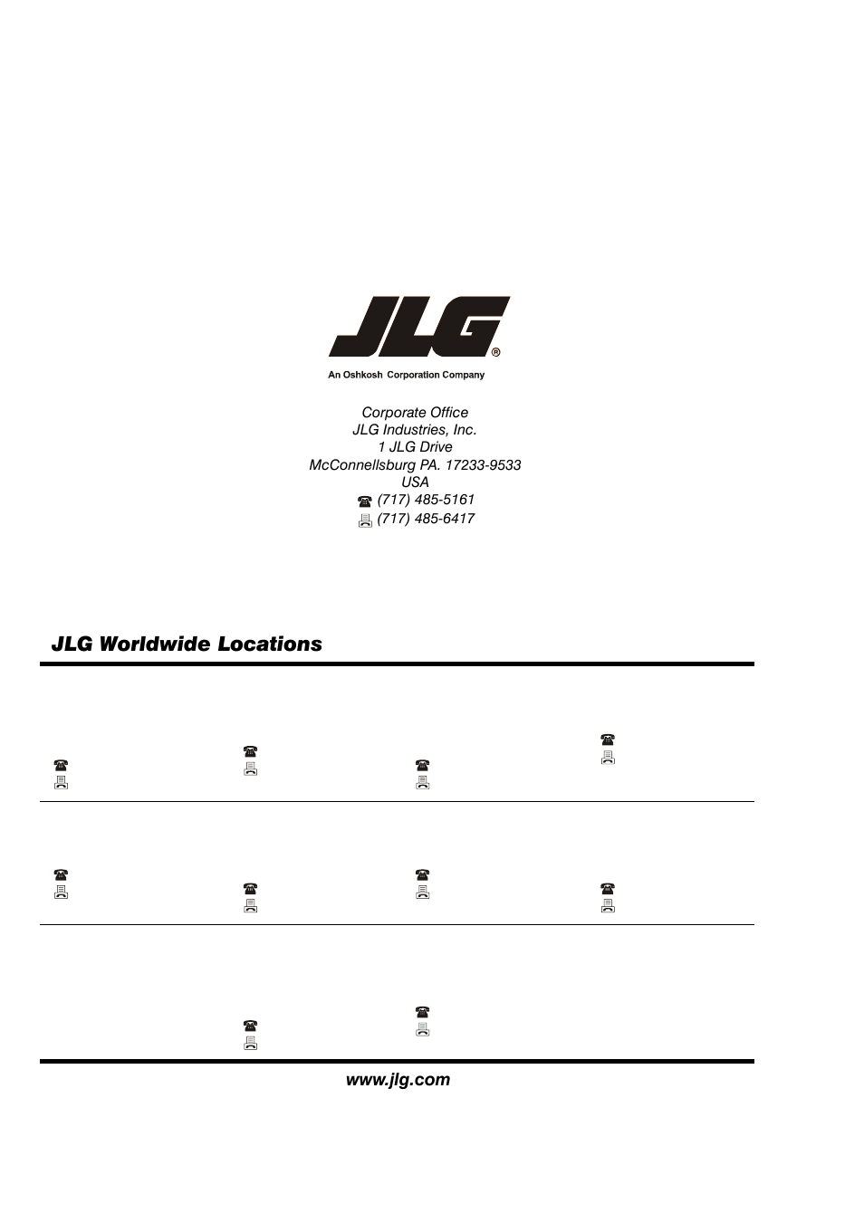 Jlg worldwide locations | JLG X23J - X700AJ Service Manual User Manual | Page 633 / 633