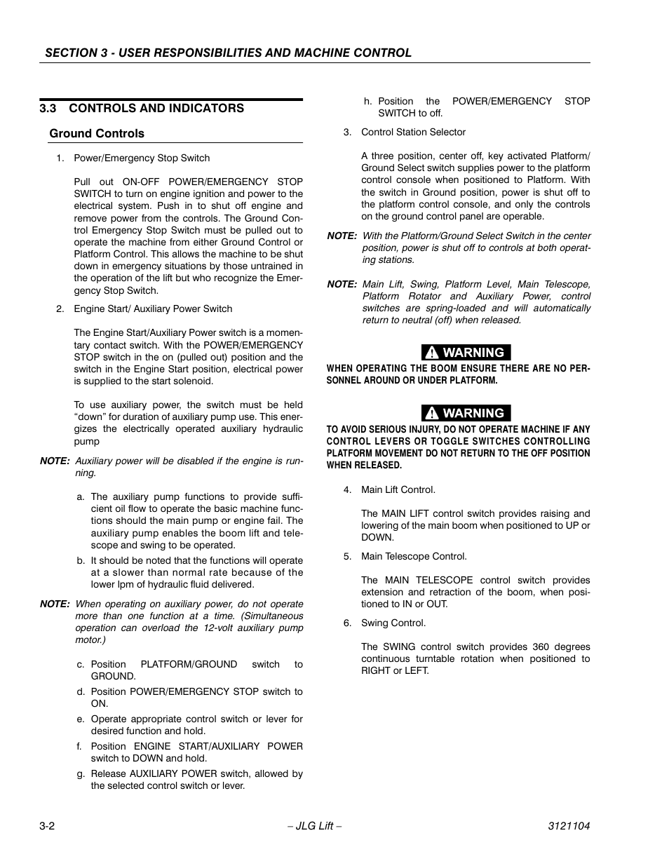 3 controls and indicators, Ground controls, Controls and indicators -2 | Ground controls -2 | JLG 120-SXJ ANSI Operator Manual User Manual | Page 32 / 80