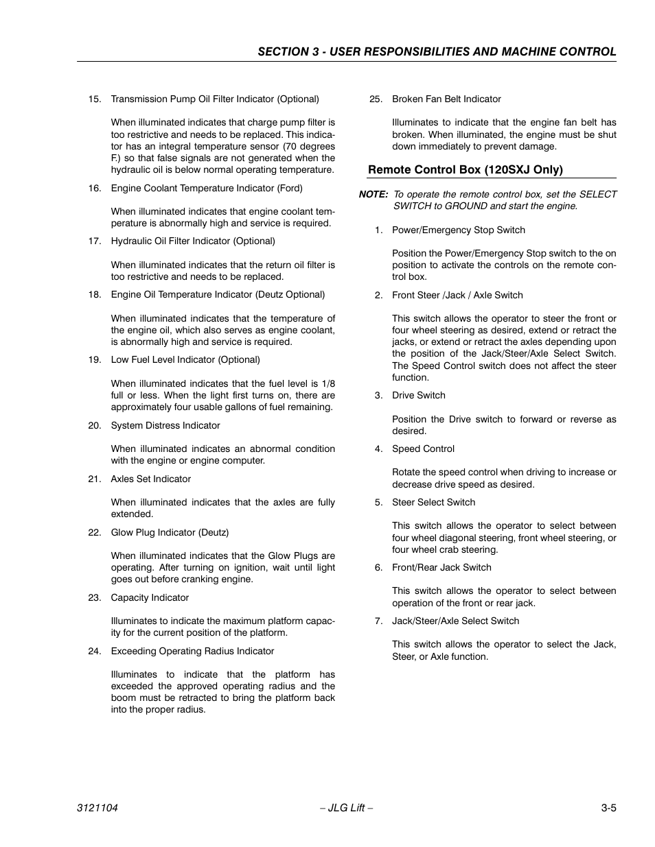 Remote control box (120sxj only), Remote control box (120sxj only) -5 | JLG 120-SXJ ANSI Operator Manual User Manual | Page 35 / 80