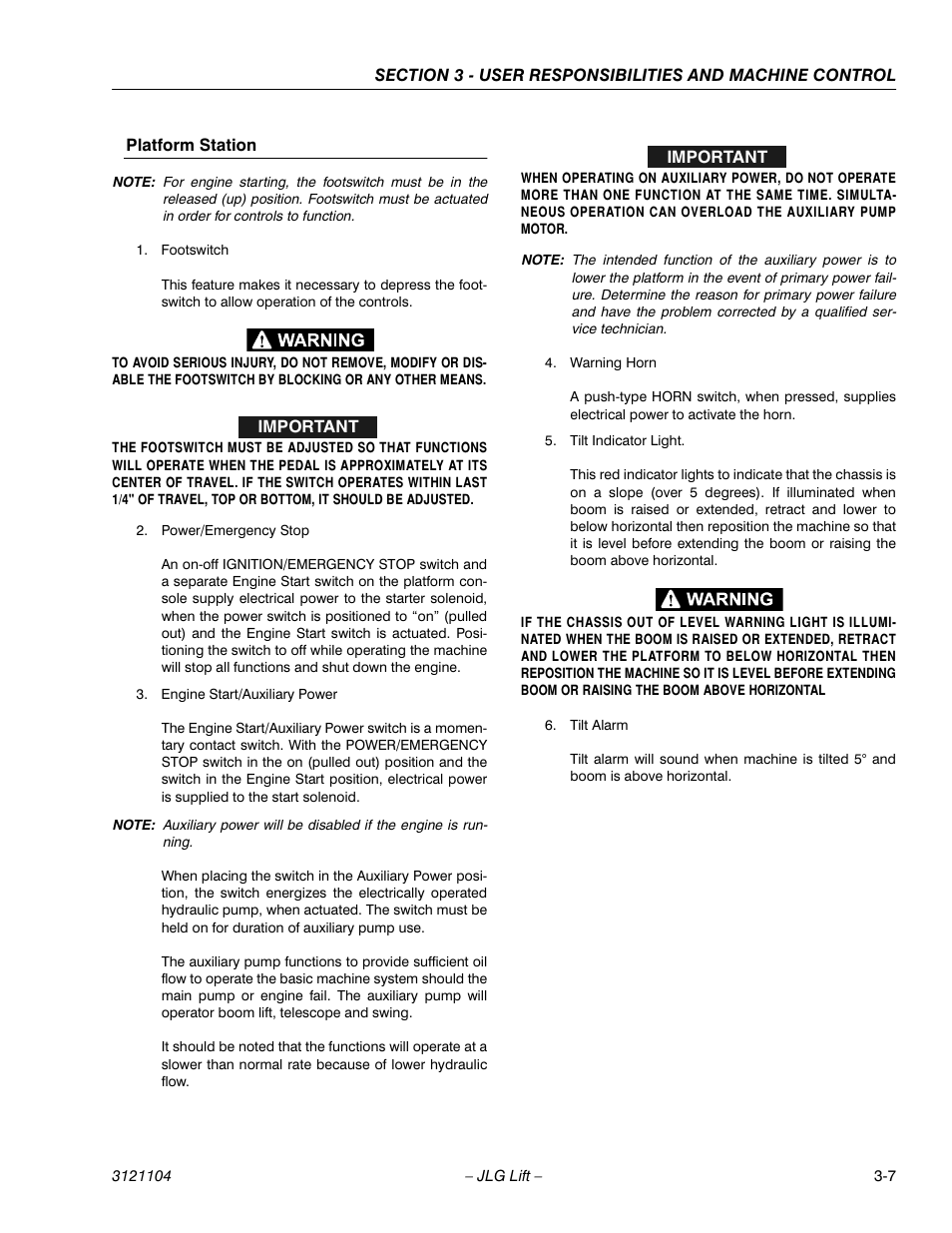 Platform station, Platform station -7 | JLG 120-SXJ ANSI Operator Manual User Manual | Page 37 / 80