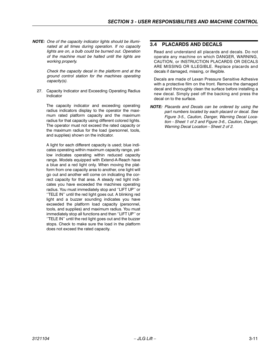 4 placards and decals, Placards and decals -11 | JLG 120-SXJ ANSI Operator Manual User Manual | Page 41 / 80