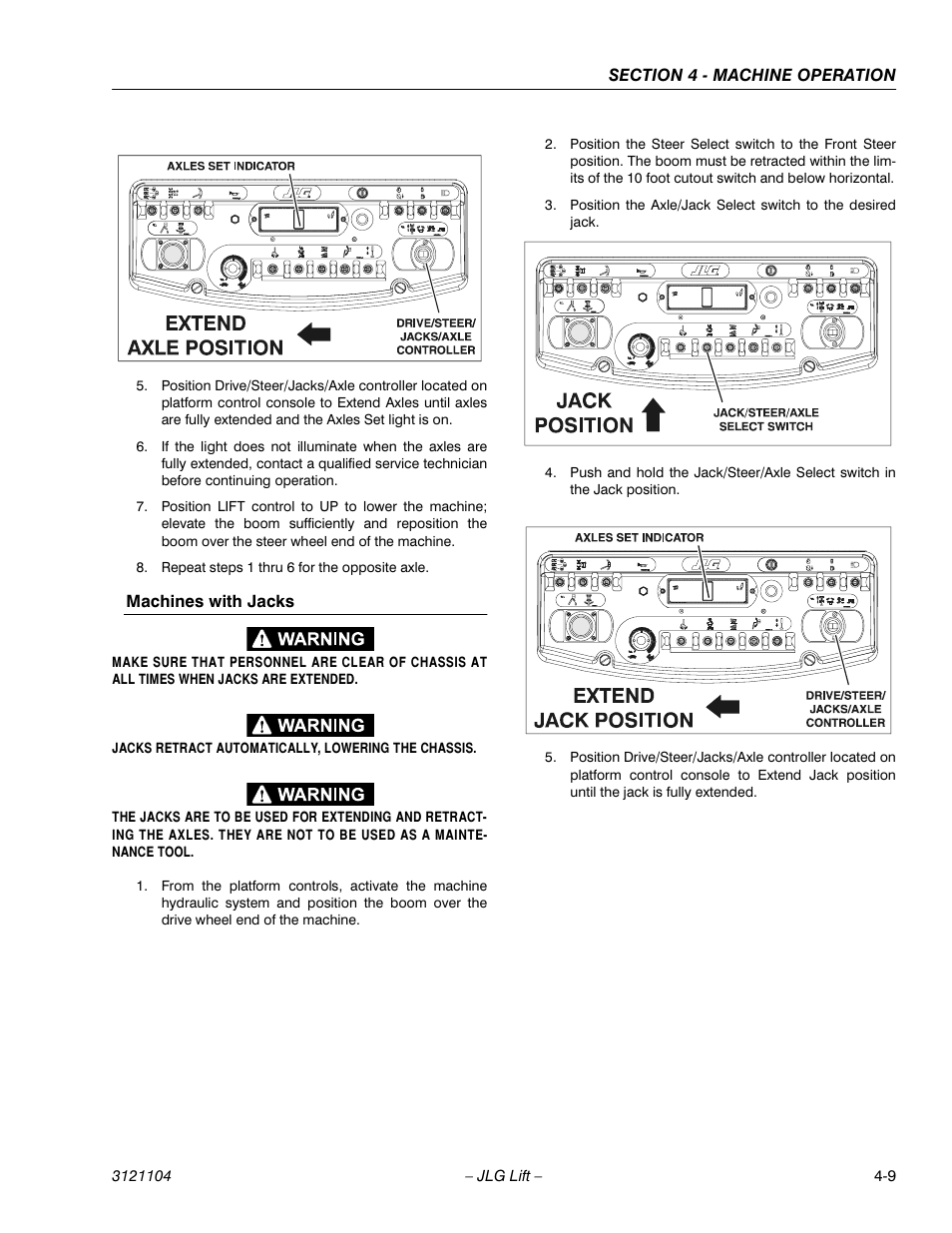 Machines with jacks, Machines with jacks -9 | JLG 120-SXJ ANSI Operator Manual User Manual | Page 59 / 80