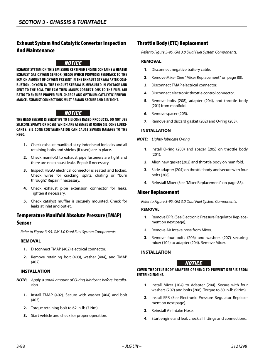 Removal, Installation, Throttle body (etc) replacement | Mixer replacement | JLG 660SJ Service Manual User Manual | Page 132 / 328
