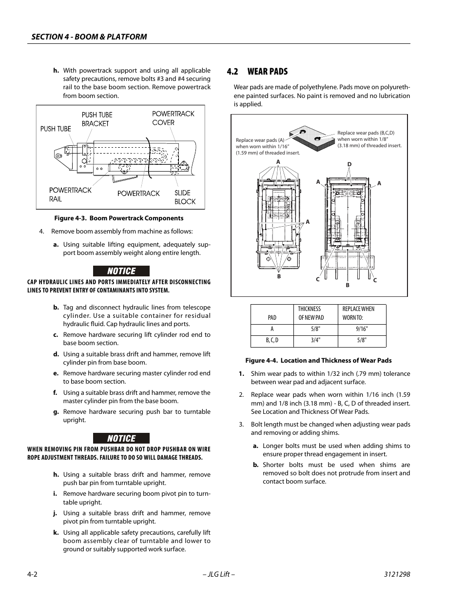 2 wear pads, Wear pads -2, Boom powertrack components -2 | Location and thickness of wear pads -2 | JLG 660SJ Service Manual User Manual | Page 150 / 328