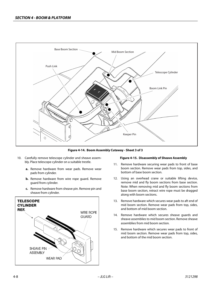 Boom assembly cutaway - sheet 3 of 3 -8, Disassembly of sheave assembly -8 | JLG 660SJ Service Manual User Manual | Page 156 / 328