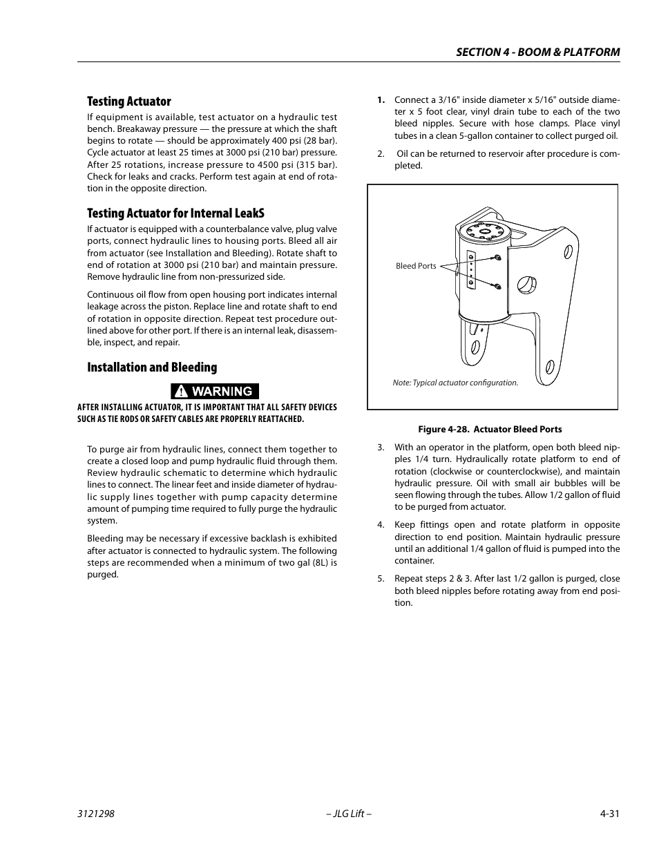 Testing actuator, Testing actuator for internal leaks, Installation and bleeding | Actuator bleed ports -31 | JLG 660SJ Service Manual User Manual | Page 179 / 328