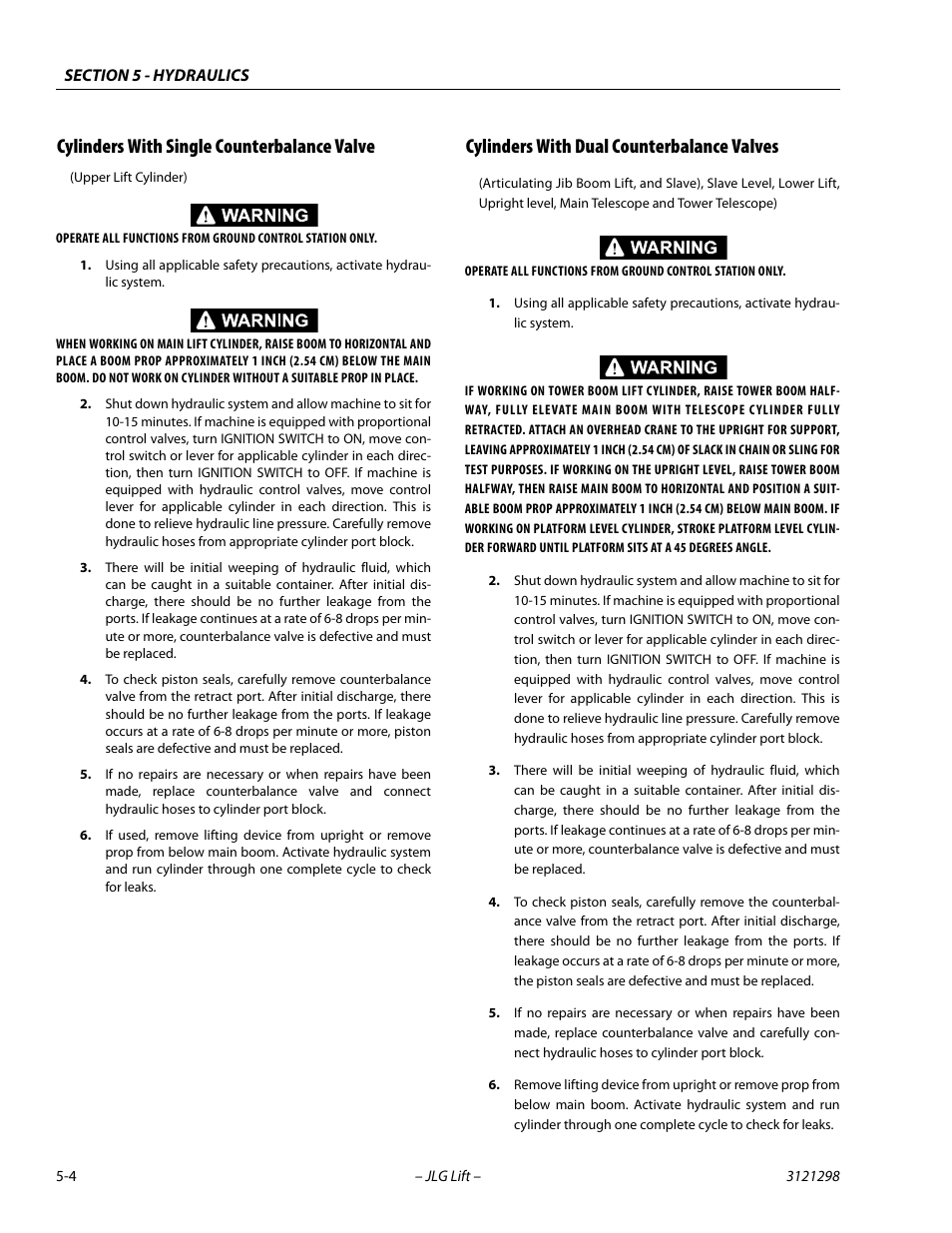 Cylinders with single counterbalance valve, Cylinders with dual counterbalance valves | JLG 660SJ Service Manual User Manual | Page 194 / 328