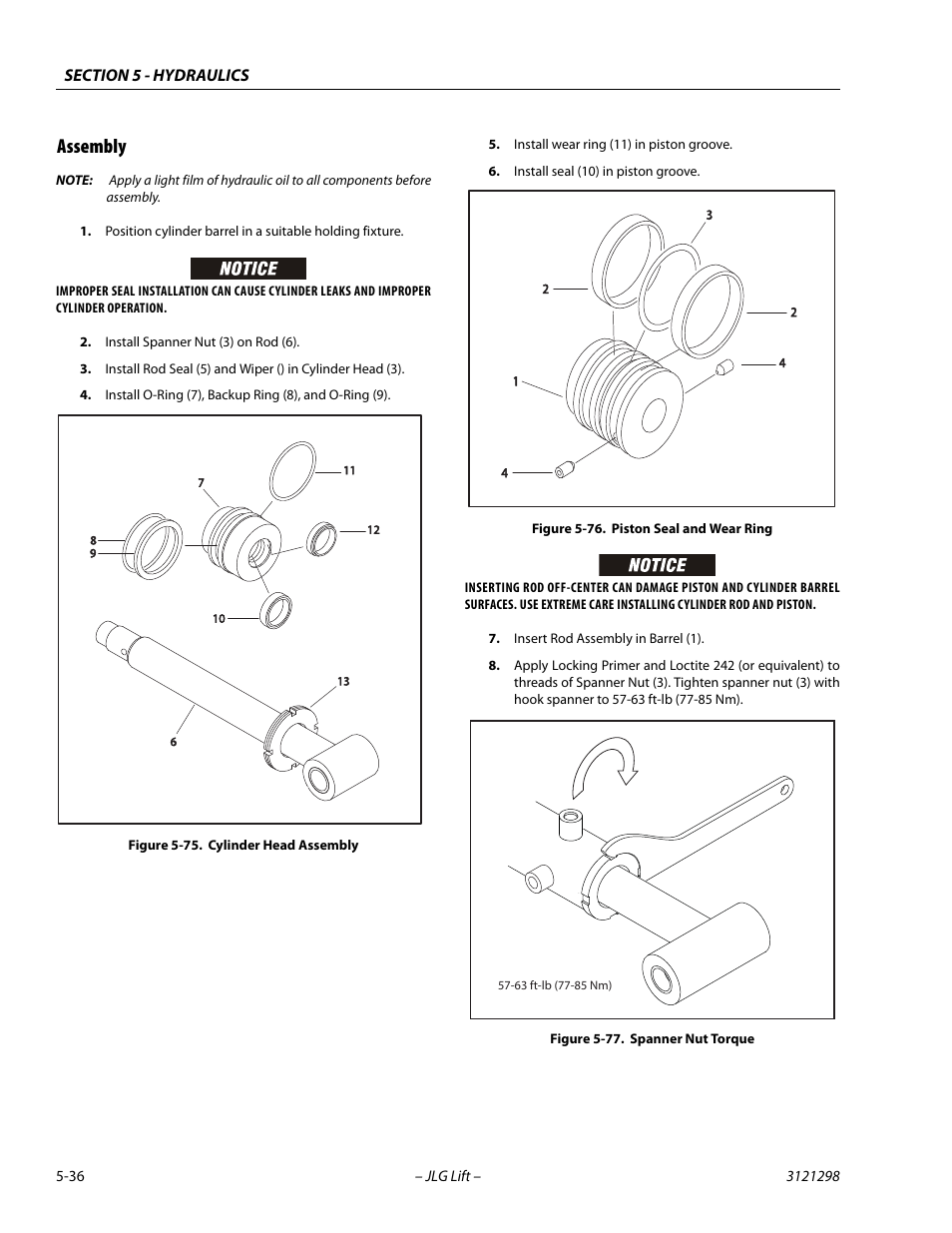 Assembly, Assembly -36, Cylinder head assembly -36 | Piston seal and wear ring -36, Spanner nut torque -36 | JLG 660SJ Service Manual User Manual | Page 226 / 328
