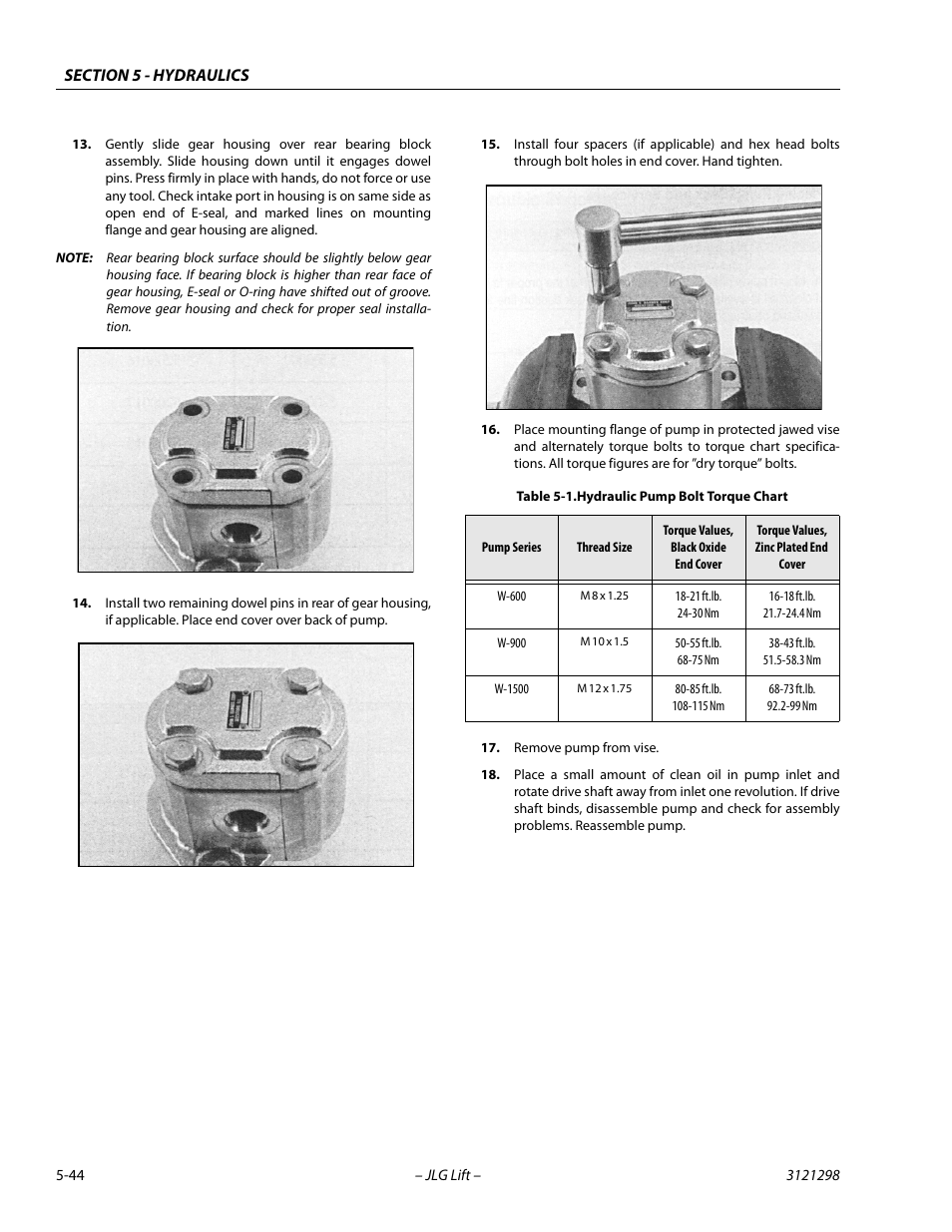 Hydraulic pump bolt torque chart -44 | JLG 660SJ Service Manual User Manual | Page 234 / 328