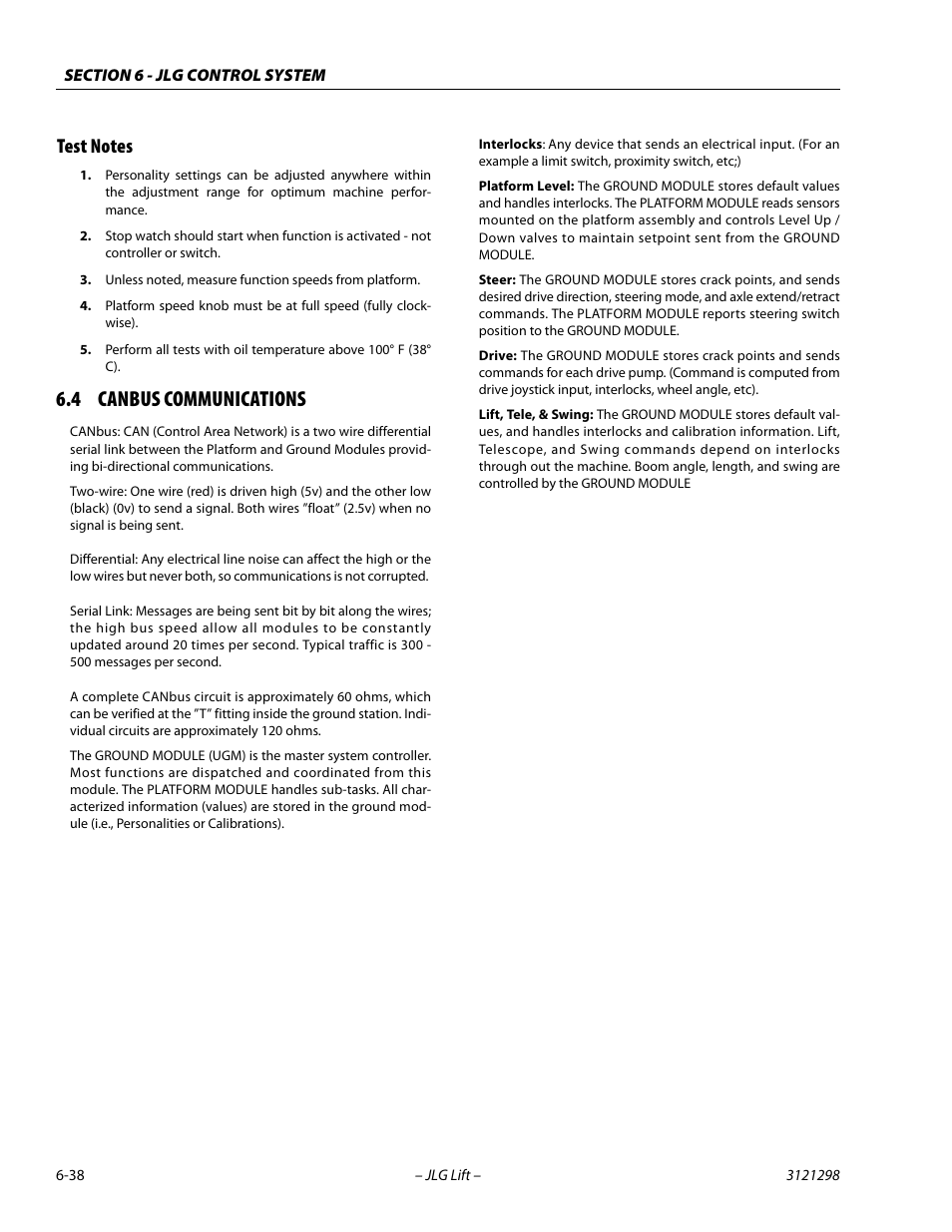 Test notes, 4 canbus communications, Test notes -38 | Canbus communications -38 | JLG 660SJ Service Manual User Manual | Page 284 / 328