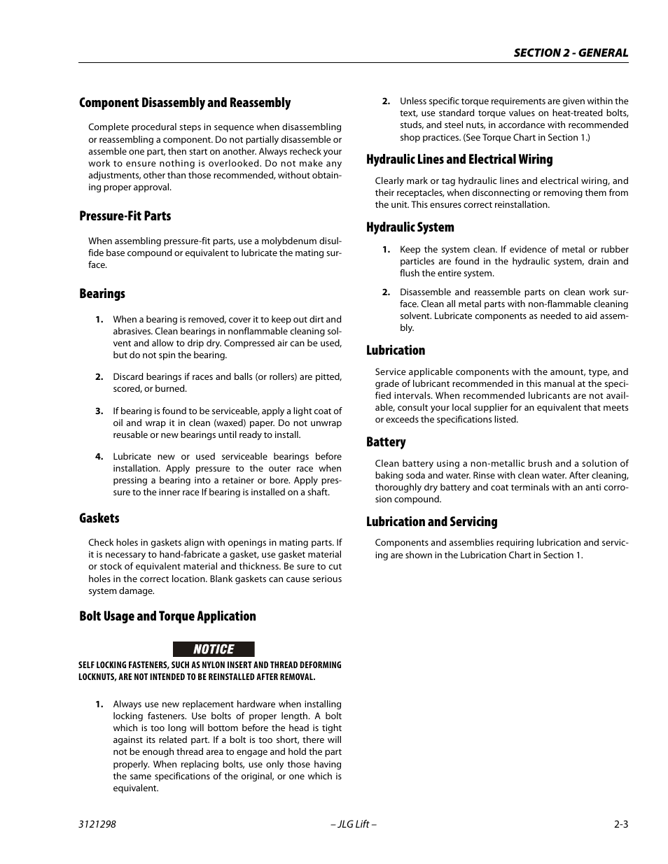 Component disassembly and reassembly, Pressure-fit parts, Bearings | Gaskets, Bolt usage and torque application, Hydraulic lines and electrical wiring, Hydraulic system, Lubrication, Battery, Lubrication and servicing | JLG 660SJ Service Manual User Manual | Page 37 / 328