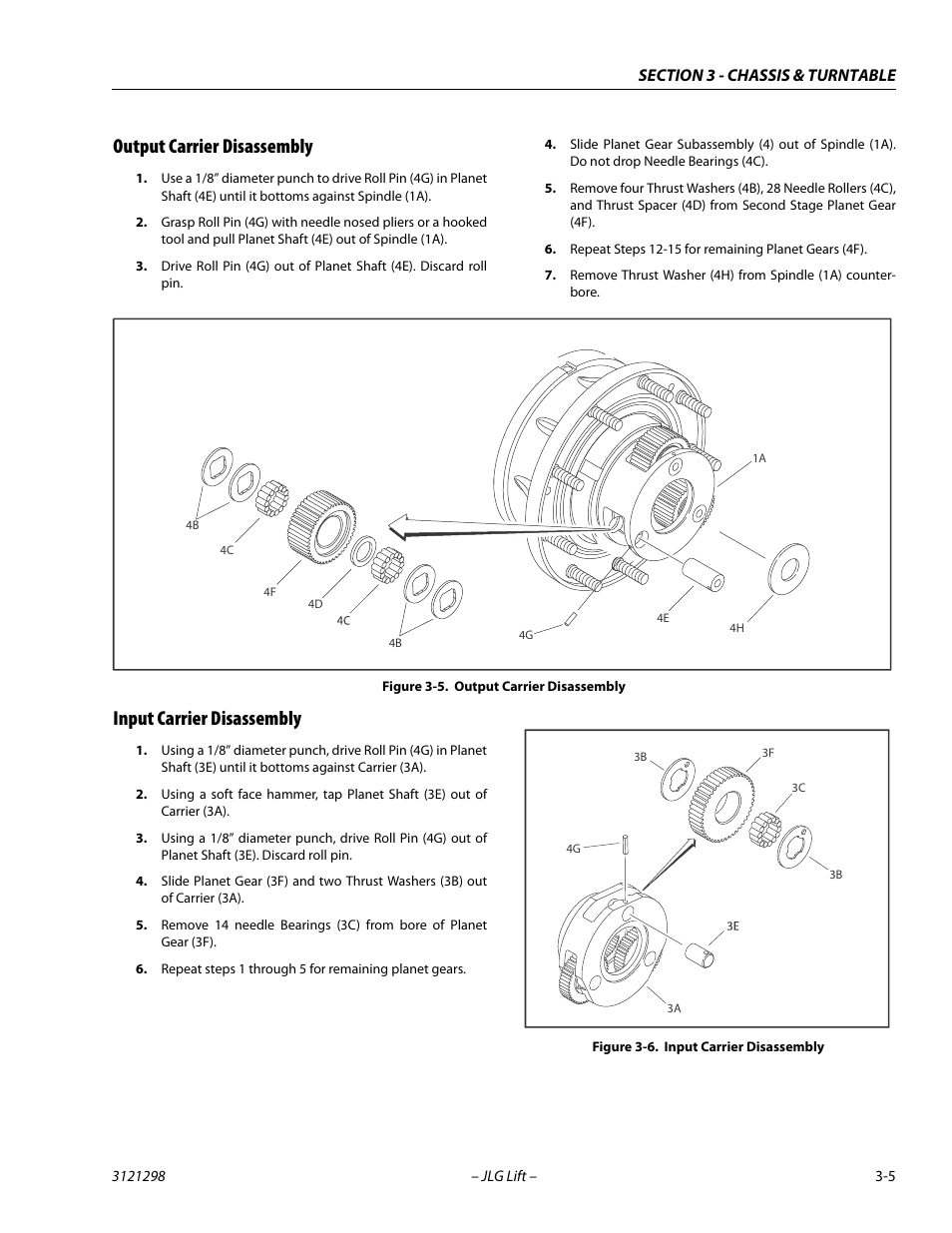 Output carrier disassembly, Input carrier disassembly, Output carrier disassembly -5 | Input carrier disassembly -5 | JLG 660SJ Service Manual User Manual | Page 49 / 328