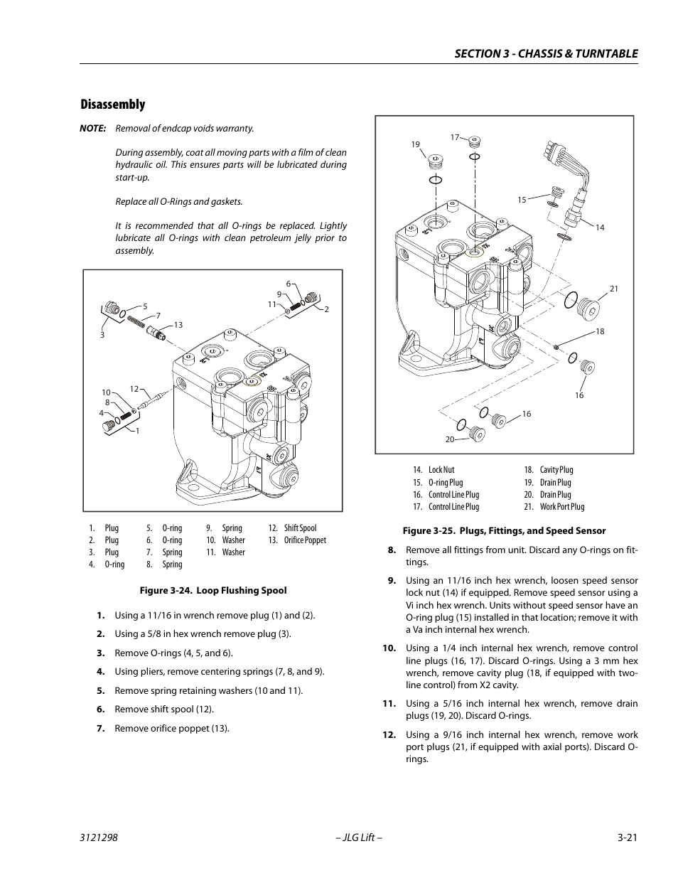 Disassembly, Disassembly -21, Loop flushing spool -21 | Plugs, fittings, and speed sensor -21 | JLG 660SJ Service Manual User Manual | Page 65 / 328