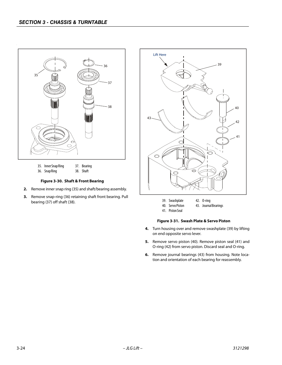 Shaft & front bearing -24, Swash plate & servo piston -24 | JLG 660SJ Service Manual User Manual | Page 68 / 328