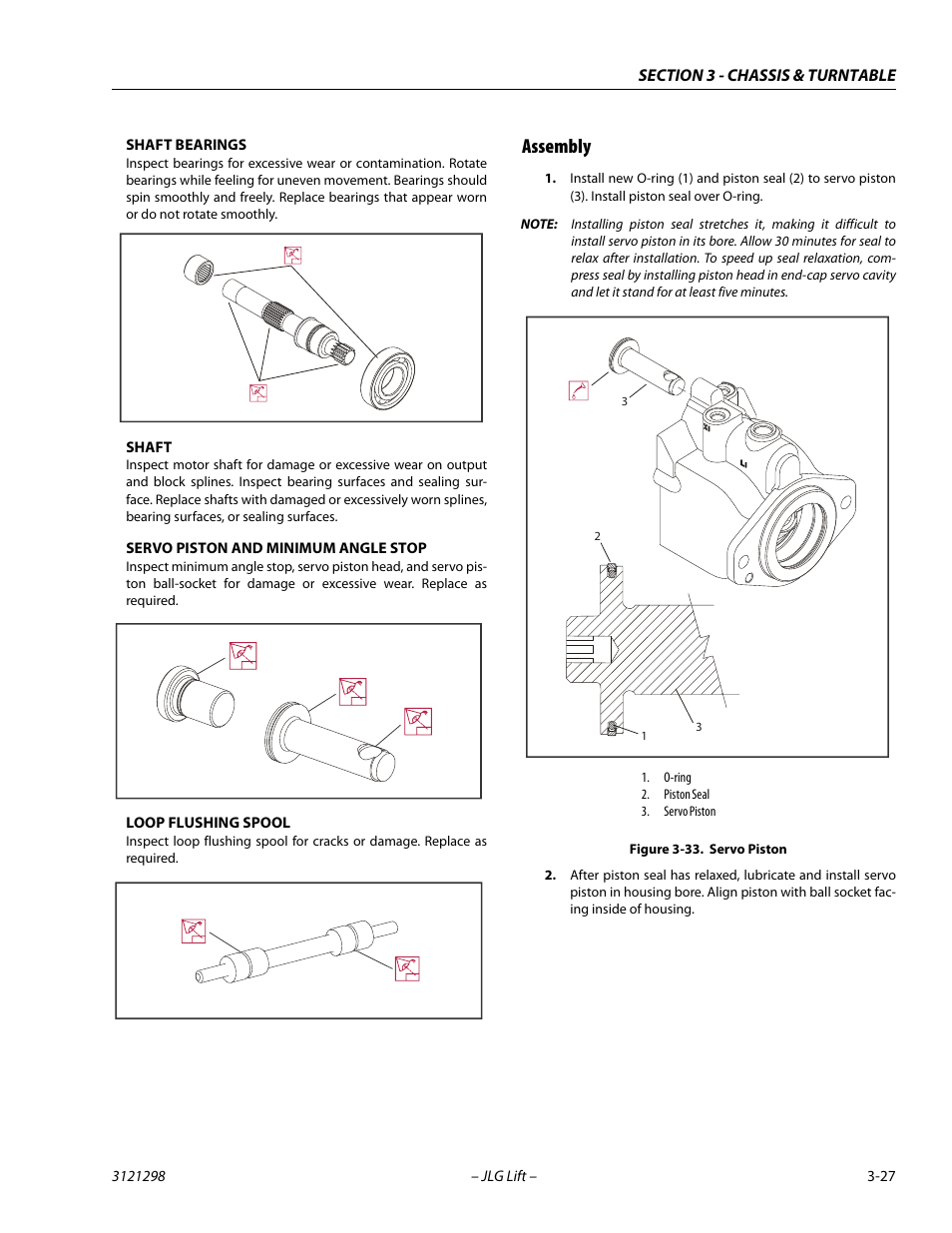 Shaft bearings, Shaft, Servo piston and minimum angle stop | Loop flushing spool, Assembly, Assembly -27, Servo piston -27 | JLG 660SJ Service Manual User Manual | Page 71 / 328