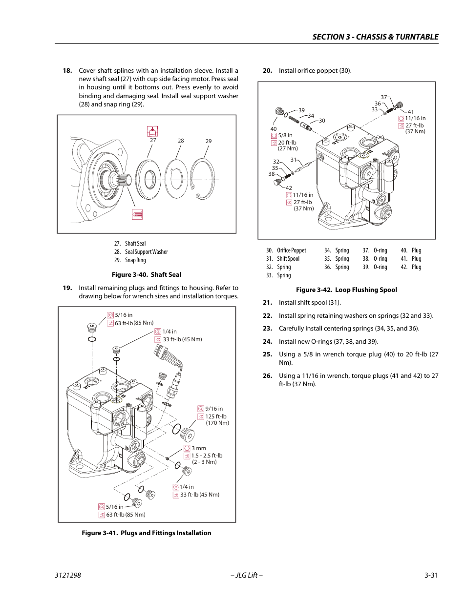 Shaft seal -31, Plugs and fittings installation -31, Loop flushing spool -31 | JLG 660SJ Service Manual User Manual | Page 75 / 328