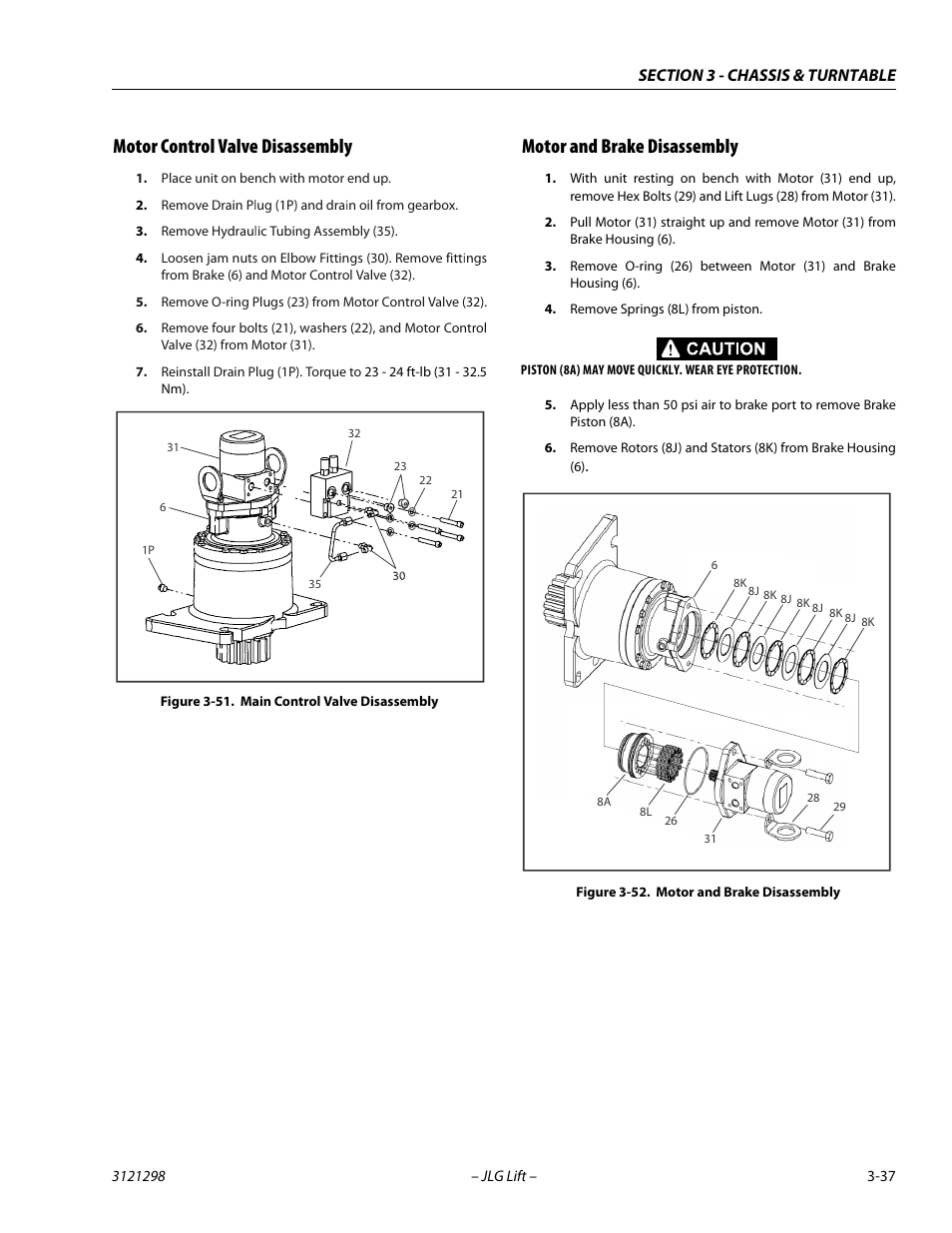 Motor control valve disassembly, Motor and brake disassembly, Main control valve disassembly -37 | Motor and brake disassembly -37 | JLG 660SJ Service Manual User Manual | Page 81 / 328