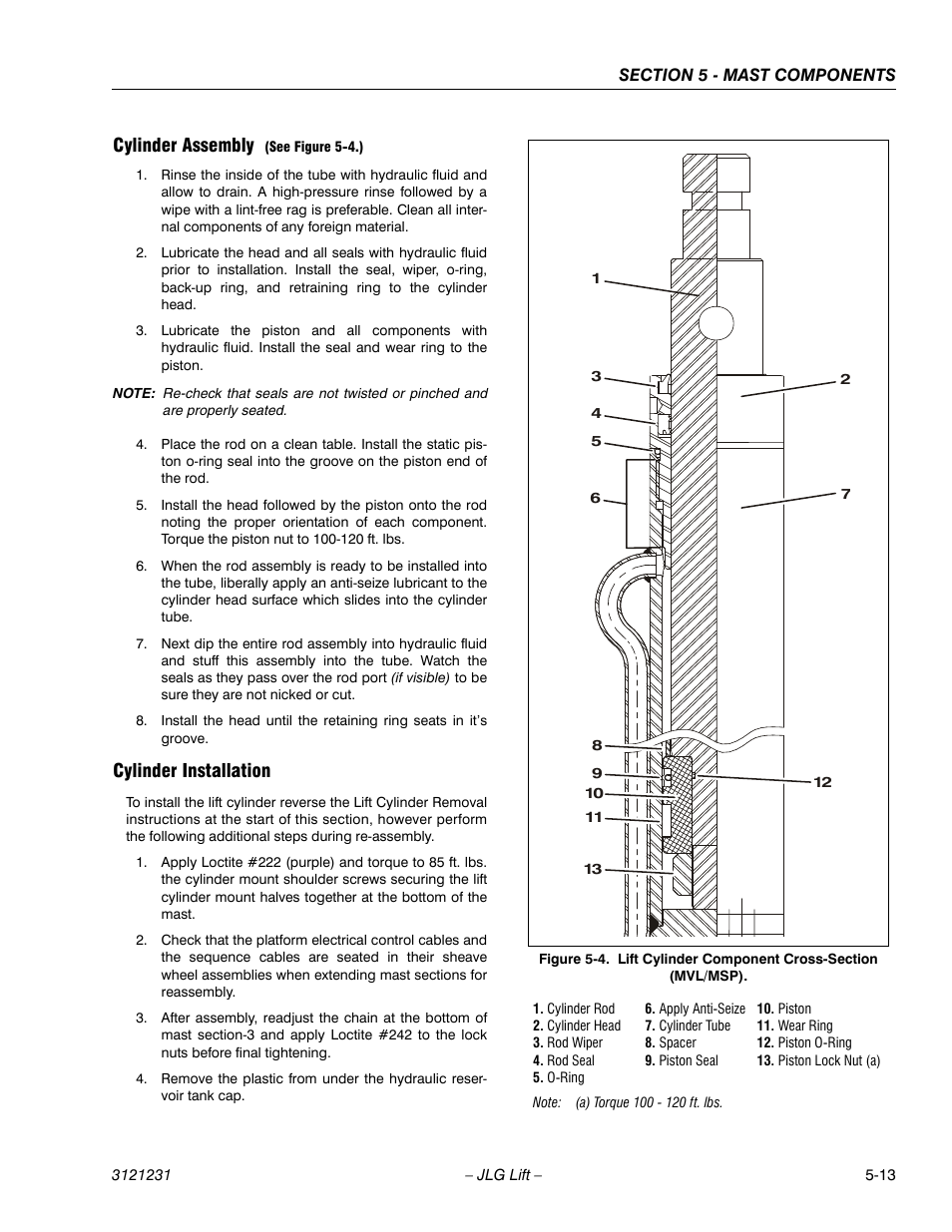 Cylinder assembly (see figure 5-4.), Cylinder installation, Cylinder assembly | JLG 15/20MSP Service Manual User Manual | Page 103 / 174