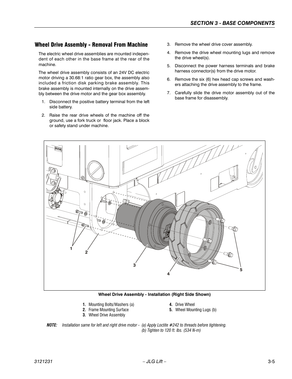 Wheel drive assembly - removal from machine, Wheel drive assembly - removal from machine -5 | JLG 15/20MSP Service Manual User Manual | Page 39 / 174