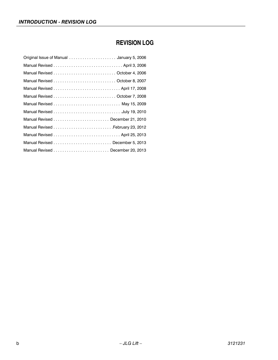 Revision log | JLG 15/20MSP Service Manual User Manual | Page 4 / 174