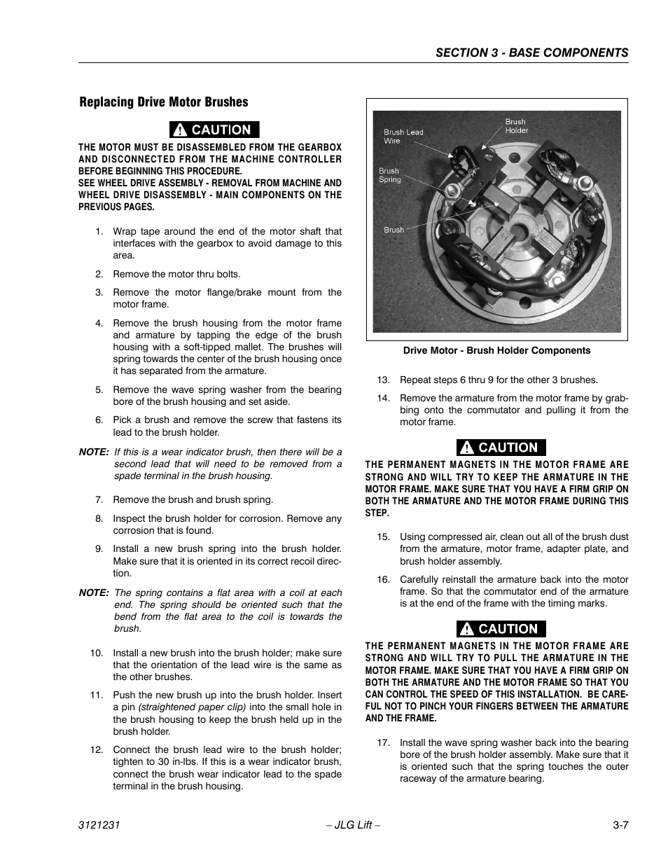 Replacing drive motor brushes, Replacing drive motor brushes -7 | JLG 15/20MSP Service Manual User Manual | Page 41 / 174