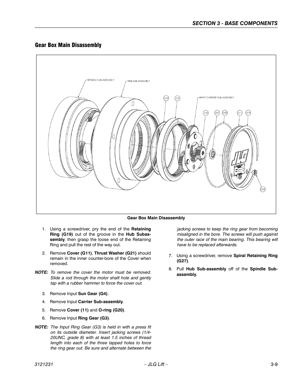 Gear box main disassembly, Gear box main disassembly -9 | JLG 15/20MSP Service Manual User Manual | Page 43 / 174