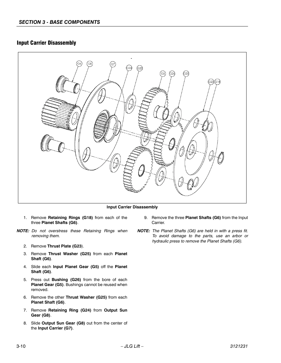 Input carrier disassembly, Input carrier disassembly -10 | JLG 15/20MSP Service Manual User Manual | Page 44 / 174