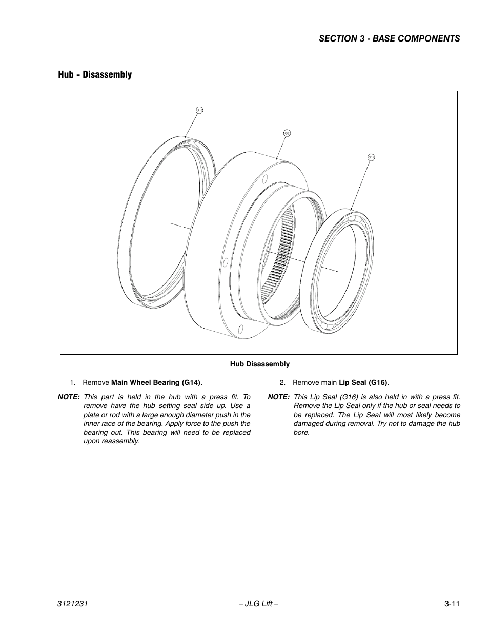 Hub - disassembly, Hub - disassembly -11 | JLG 15/20MSP Service Manual User Manual | Page 45 / 174