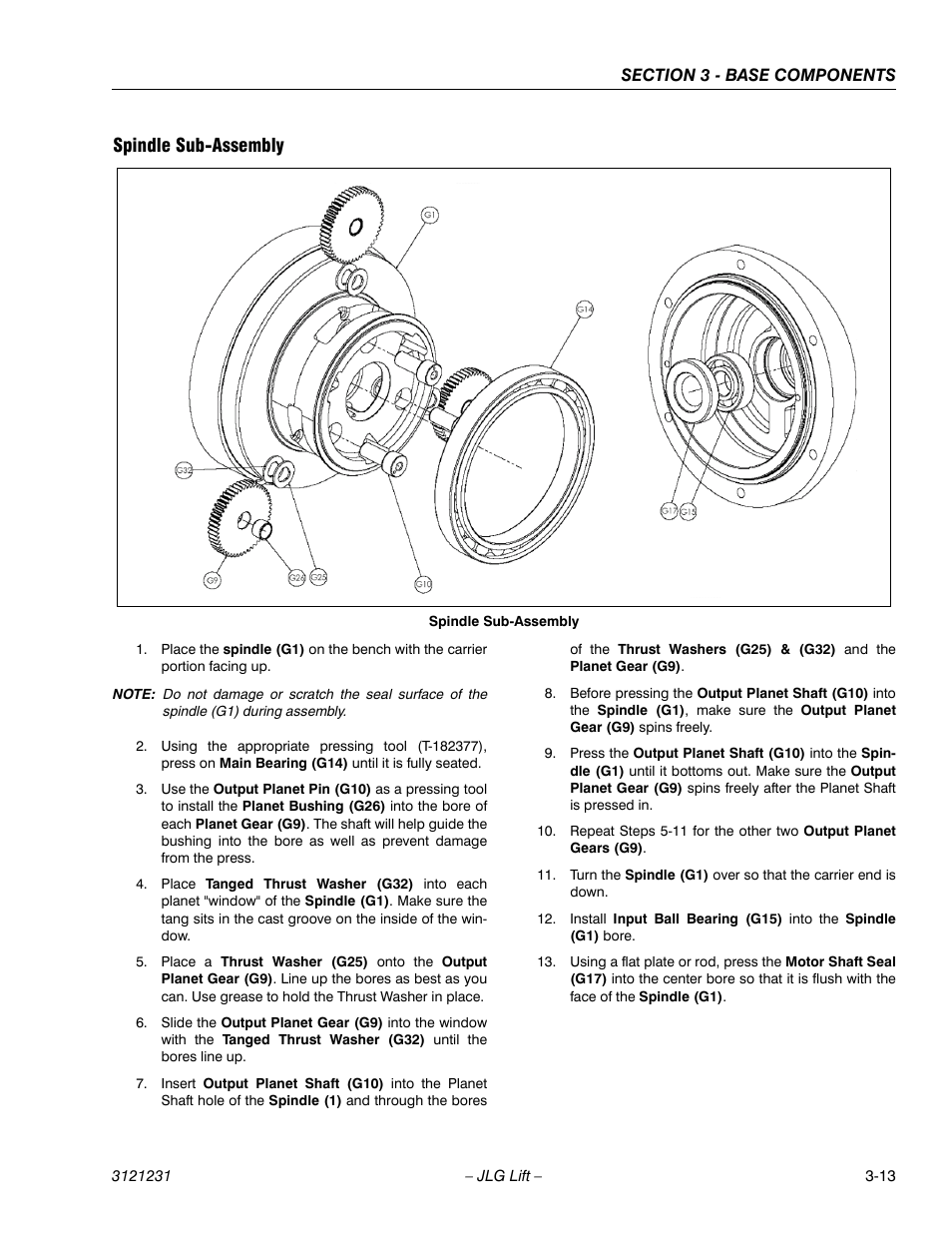 Spindle sub-assembly, Spindle sub-assembly -13 | JLG 15/20MSP Service Manual User Manual | Page 47 / 174