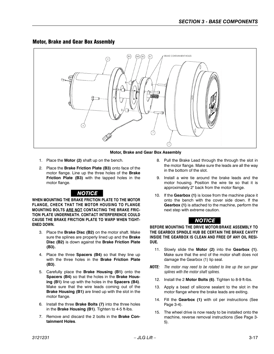 Motor, brake and gear box assembly, Motor, brake and gear box assembly -17 | JLG 15/20MSP Service Manual User Manual | Page 51 / 174