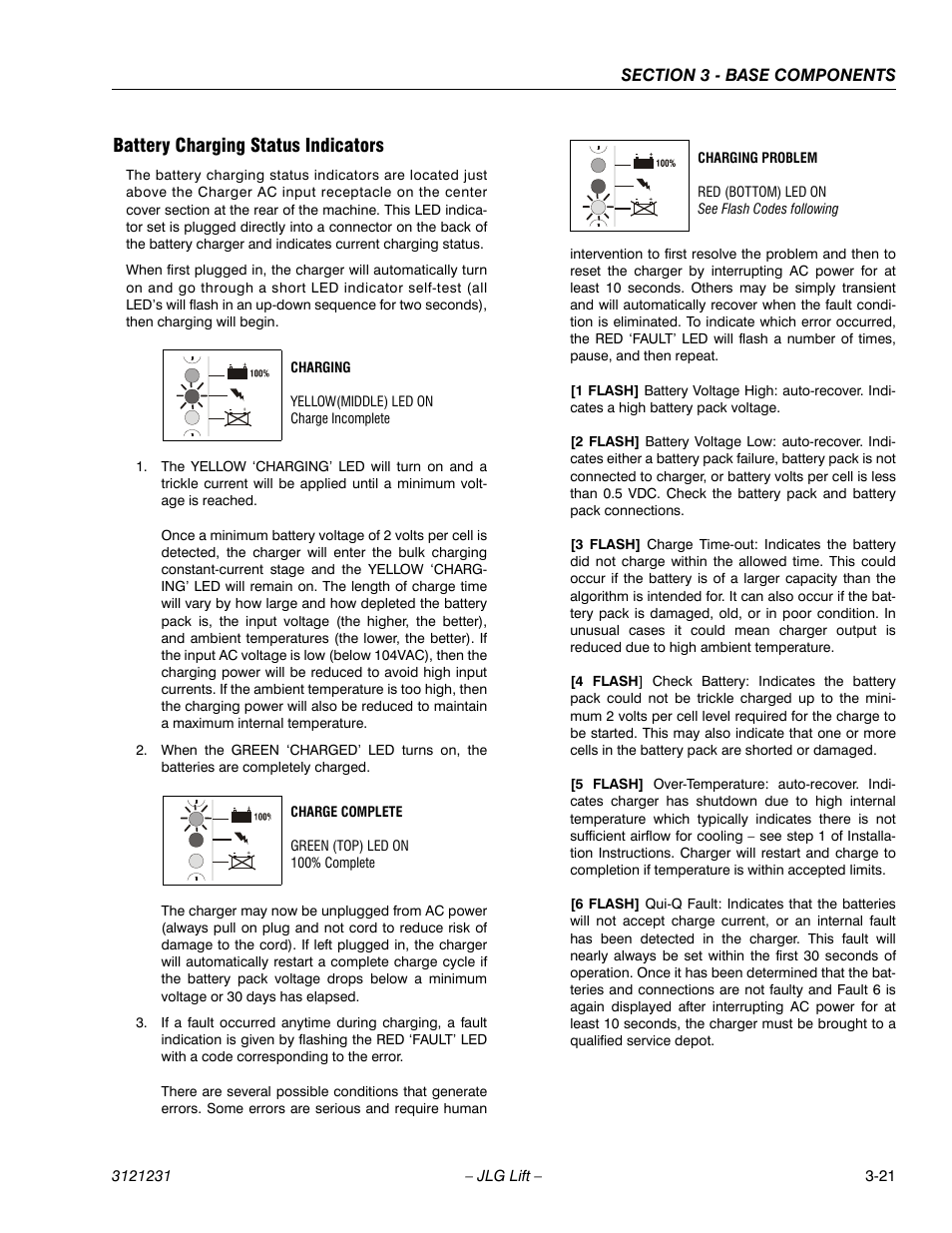 Battery charging status indicators, Battery charging status indicators -21 | JLG 15/20MSP Service Manual User Manual | Page 55 / 174